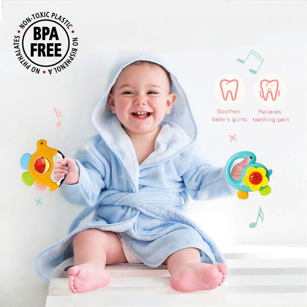 Yiosion Baby Rattles Sets Teether, Shaker, Grab and Spin Rattle, Musical Toy Set, Early Educational Toys Gifts for 3, 6, 9, 12 Month Baby Infant, Newborn