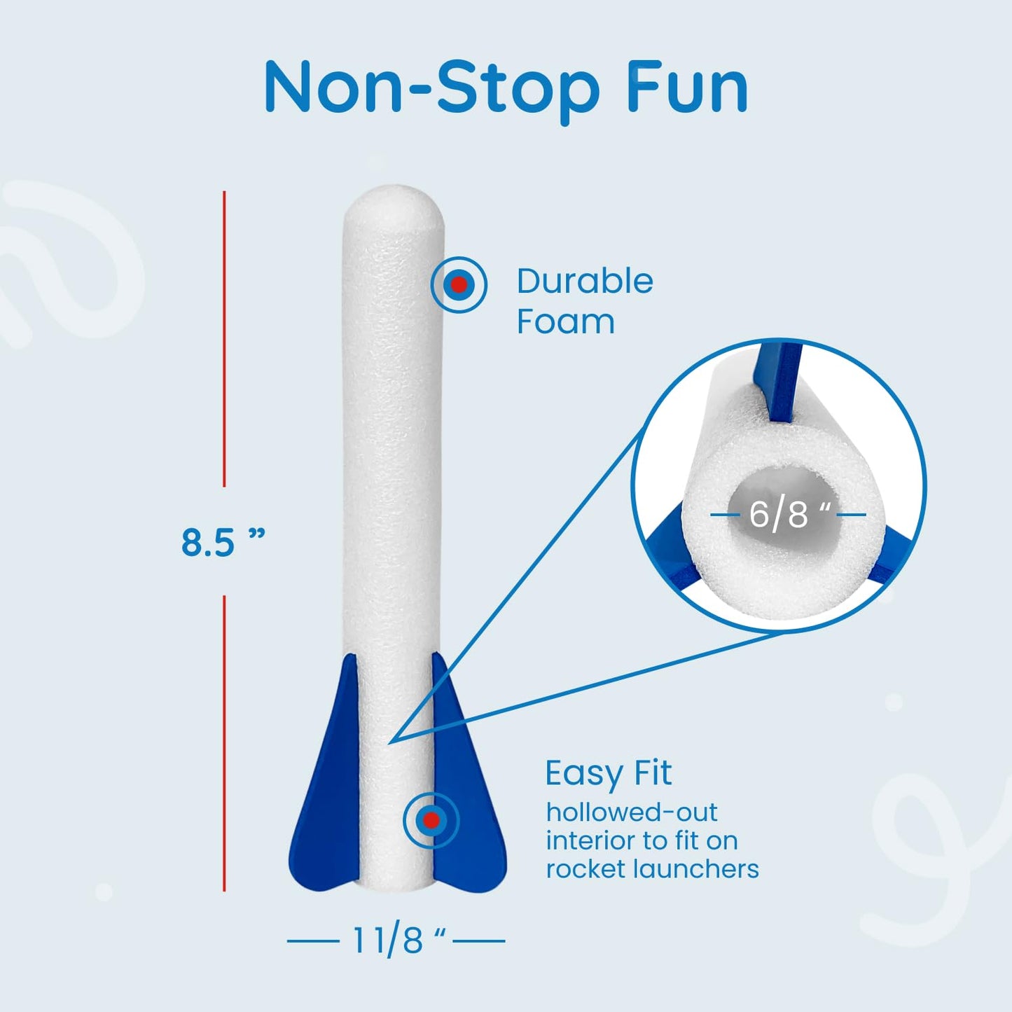 6 Pack Glow-in-The-Dark Foam Rockets - Botabee Stomp Rocket Refills - Outdoor Toy Set - 6.5 Inch Length - Exciting Universal-Fit Replacement for Rocket Launcher for Kids - Safe Foam Design