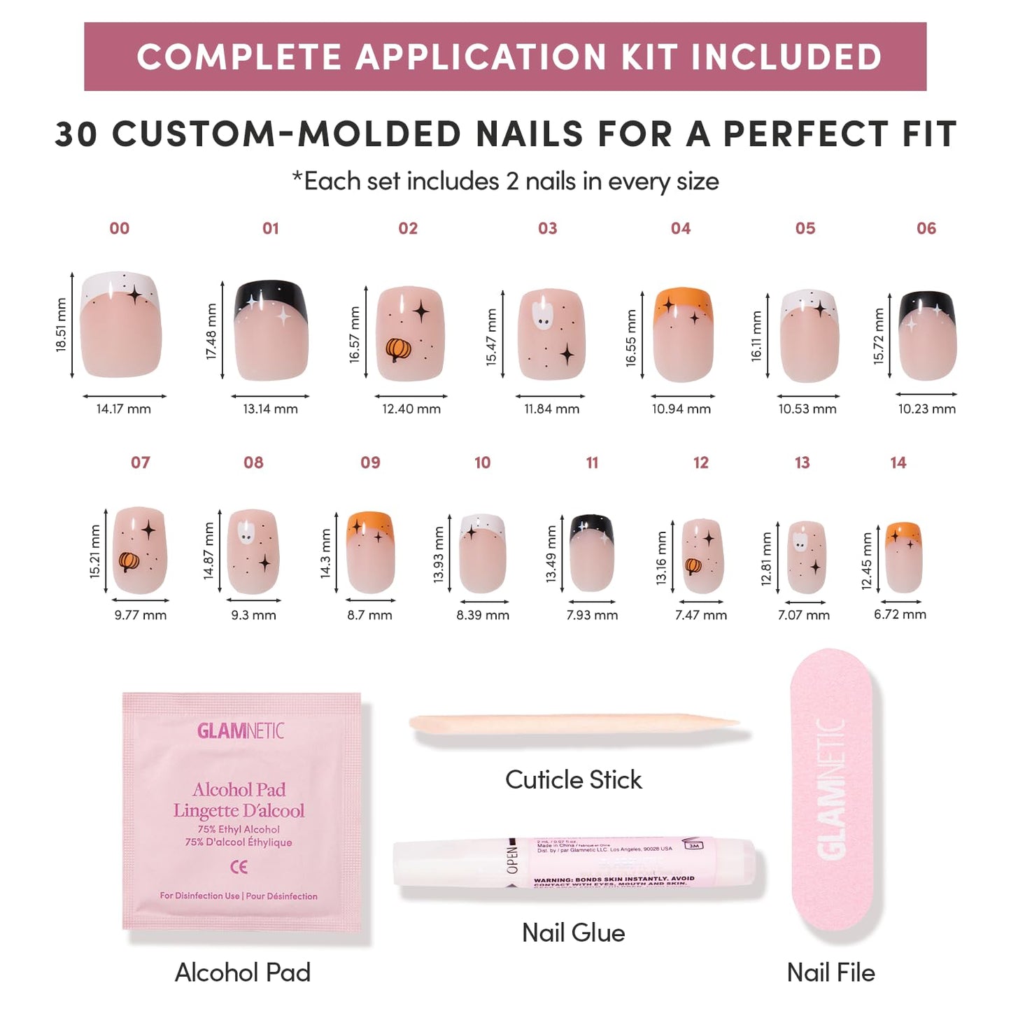 Glamnetic Press-On Nails Bundle - Candy Corn & Tiny Pumpkin | Short Oval Glazed Fake Nails with Ombre Design | Short Squoval French Tip Fake Nails with Pumpkin Graphics | Durable, Salon-Quality Nail K