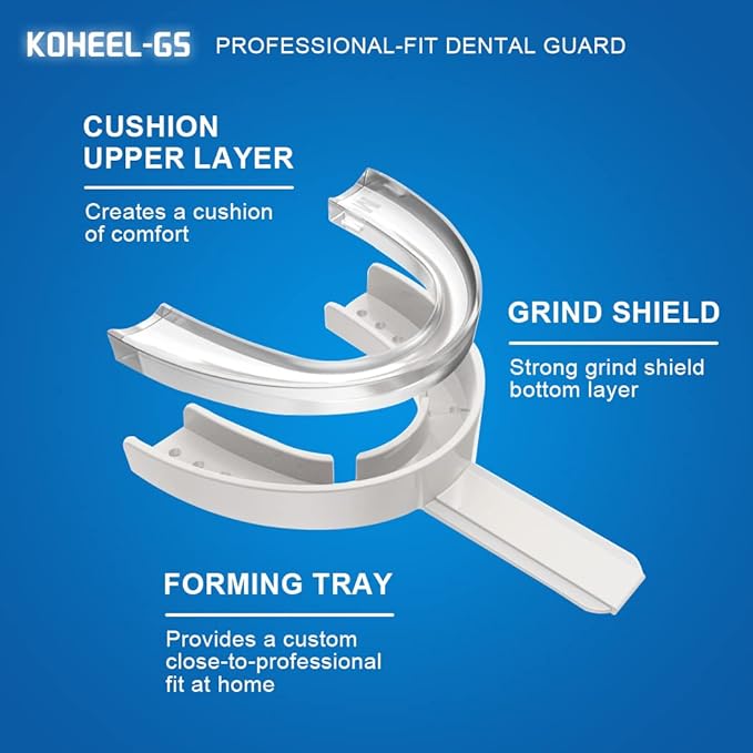 KOHEEL GS Moldable Mouth Guard for Teeth Grinding and Clenching, Night Guard for Bruxism Relief, 5 Count (White, Large Size)