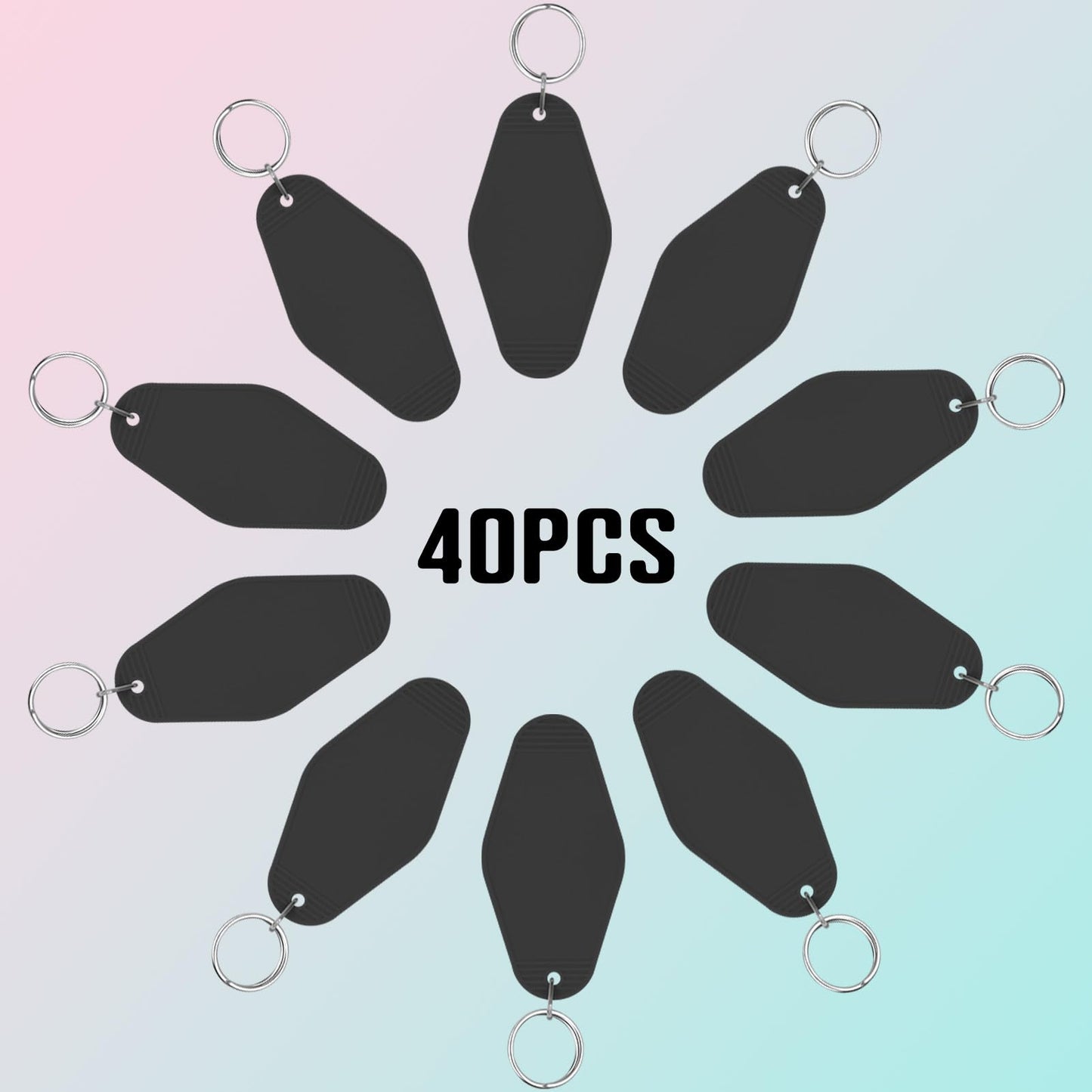 LOTMER 40 PCS Hotel Keychain Blank with Key Rings, Black Plastic Motel Keychain for DIY Keychain and Luggage Tag