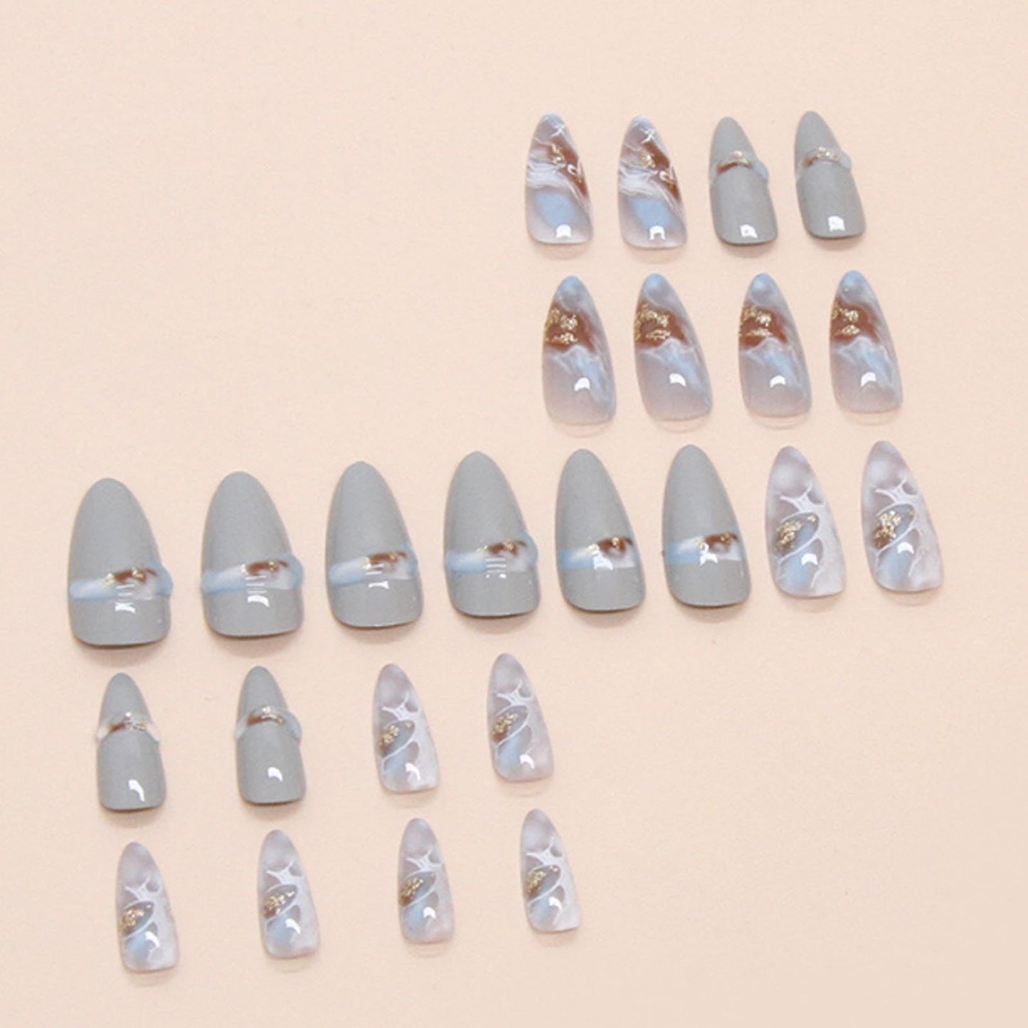 Hkanlre Almond Fake Nude Nails Tips Full Cover False Medium Nails Summer Flower Press on Nails for Women 24PCS