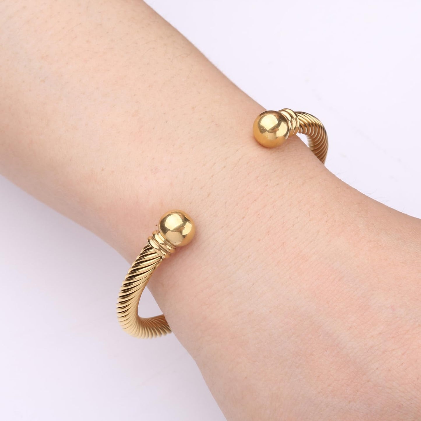 BOLAGTIER Stainless Steel Twisted Cable Wire Bracelets Adjustable Open Cuff Bangle Bracelet Vintage Jewelry Gift for Women (C-Yellow Gold)