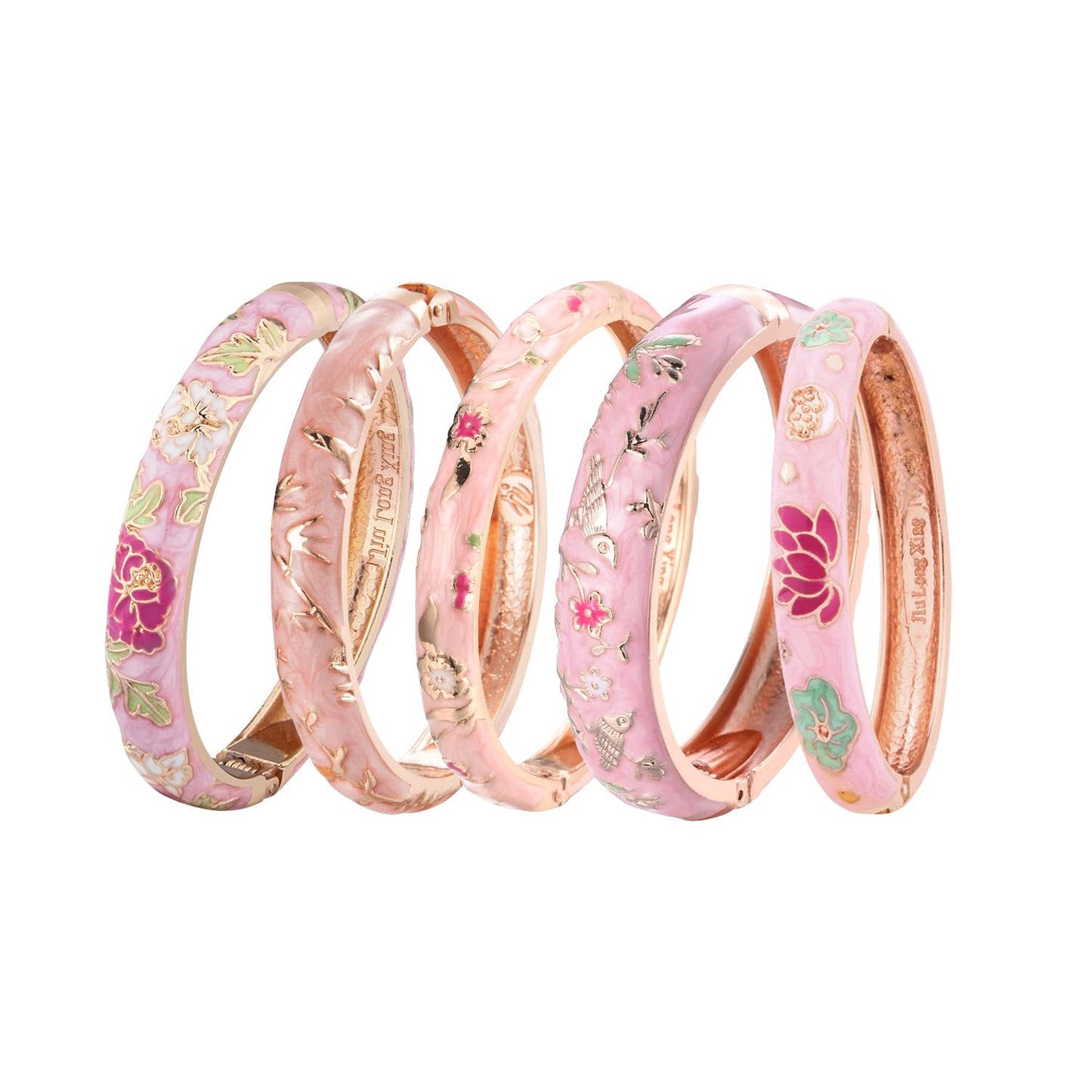 UJOY Bangles 5 Pcs Enamel Jewelry Set Rose Flower Engraved Cloisonne Bracelets Pack in a Box 5PCS-LPK