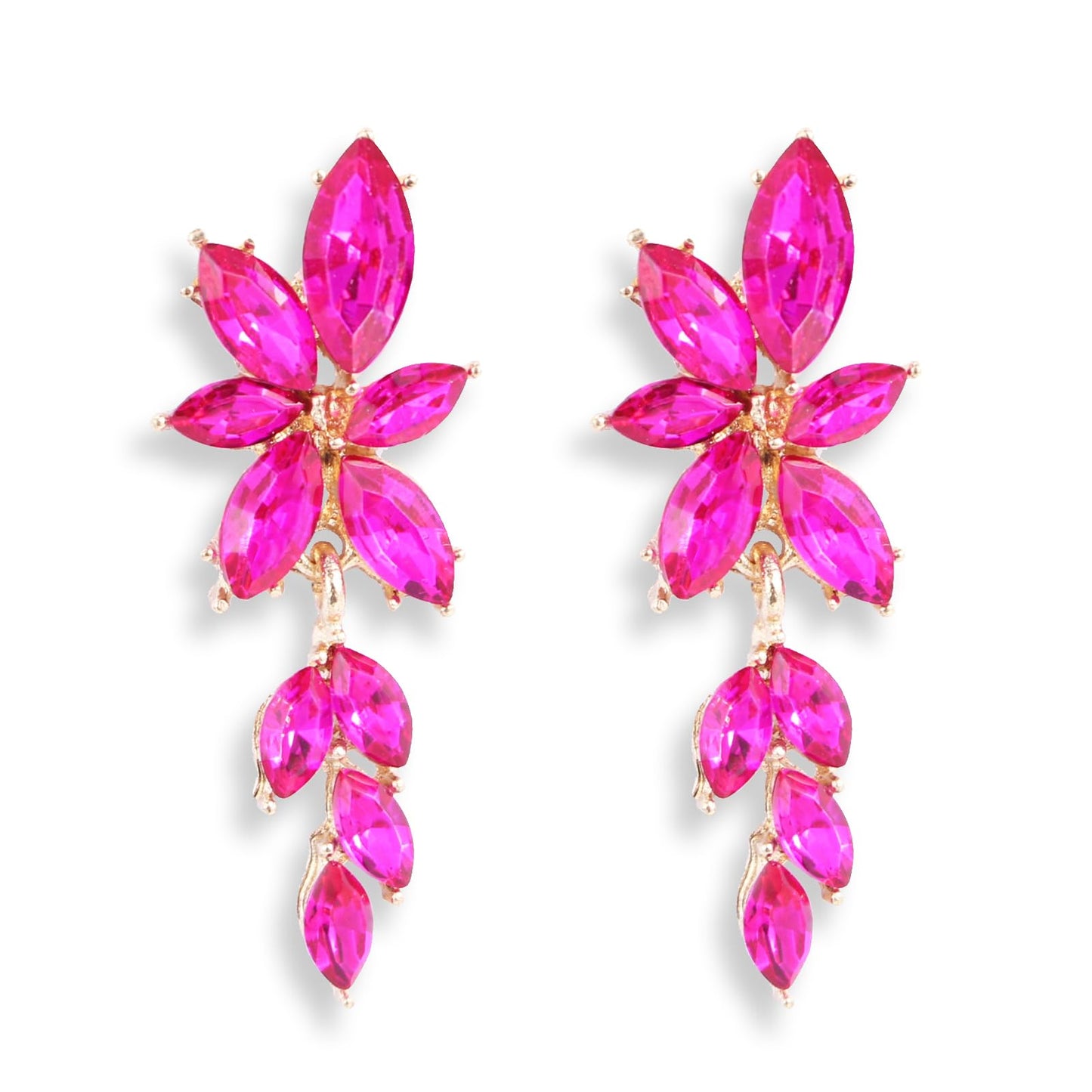 ATIMIGO Elegant Hot Pink Rhinestone Dangle Earrings Cluster Crystal Wedding Bridal Earrings for Brides Bridemaids Formal Prom Statement Drop Earrings for Women