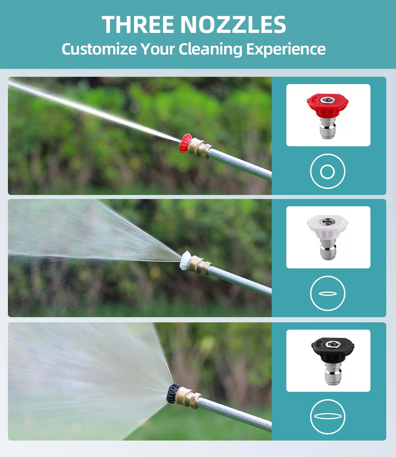 Jet Nozzle Power Washer Wand Hose Nozzle, Hydro Jet High Pressure Watering Sprayer Tool with 3 Different Nozzles, Water Hose Nozzle with Quick Connectors for Car, Gutter, Window Washing, Black