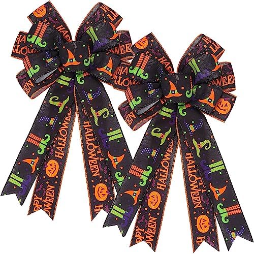 2PCS Large Halloween Wreath Bows for Indoor Outdoor Tree Topper Wall Decor