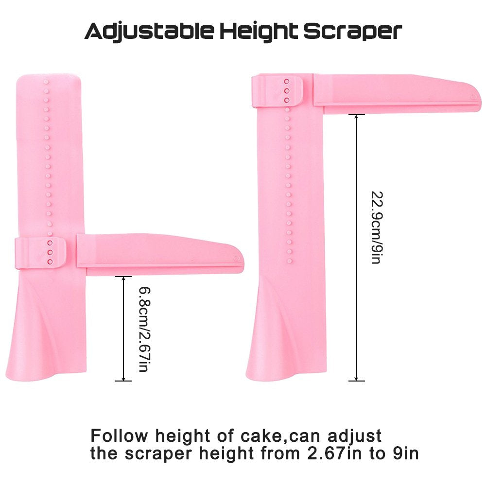 2pcs Adjustable Cake Smoother Polisher with 4pcs Different Scrapers, FineGood Fondant Cream Edge Smoothing Decorating Tools - Green, Pink