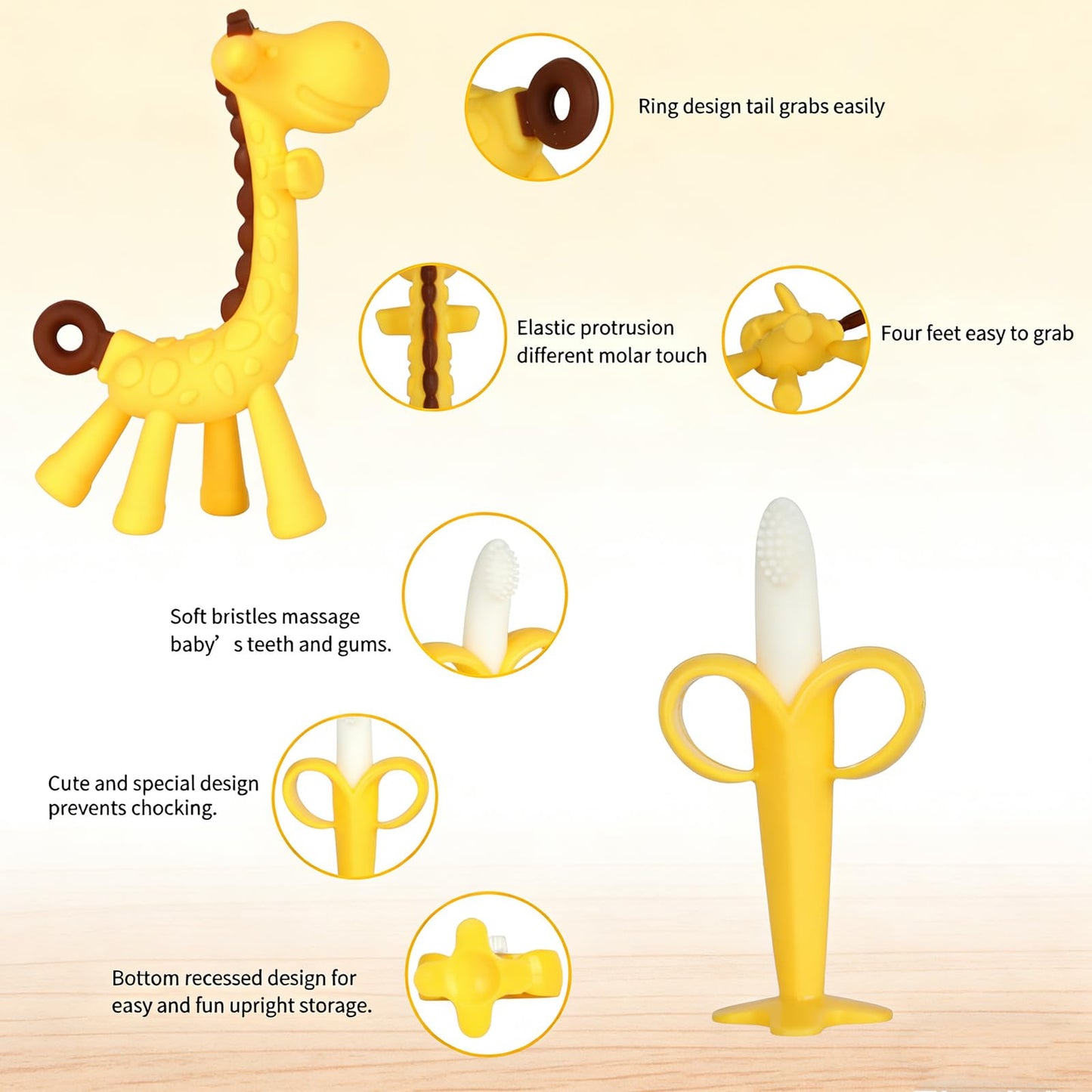 HAILI XMGQ Baby Teething Toys 3-6 Months, Baby Chew Teether Freezer BPA Free, Babies Teething Relief for Infants, Banana Toothbrush, Fruit Shape Giraffe Newborn Teether Gift for Baby Boy and Girl