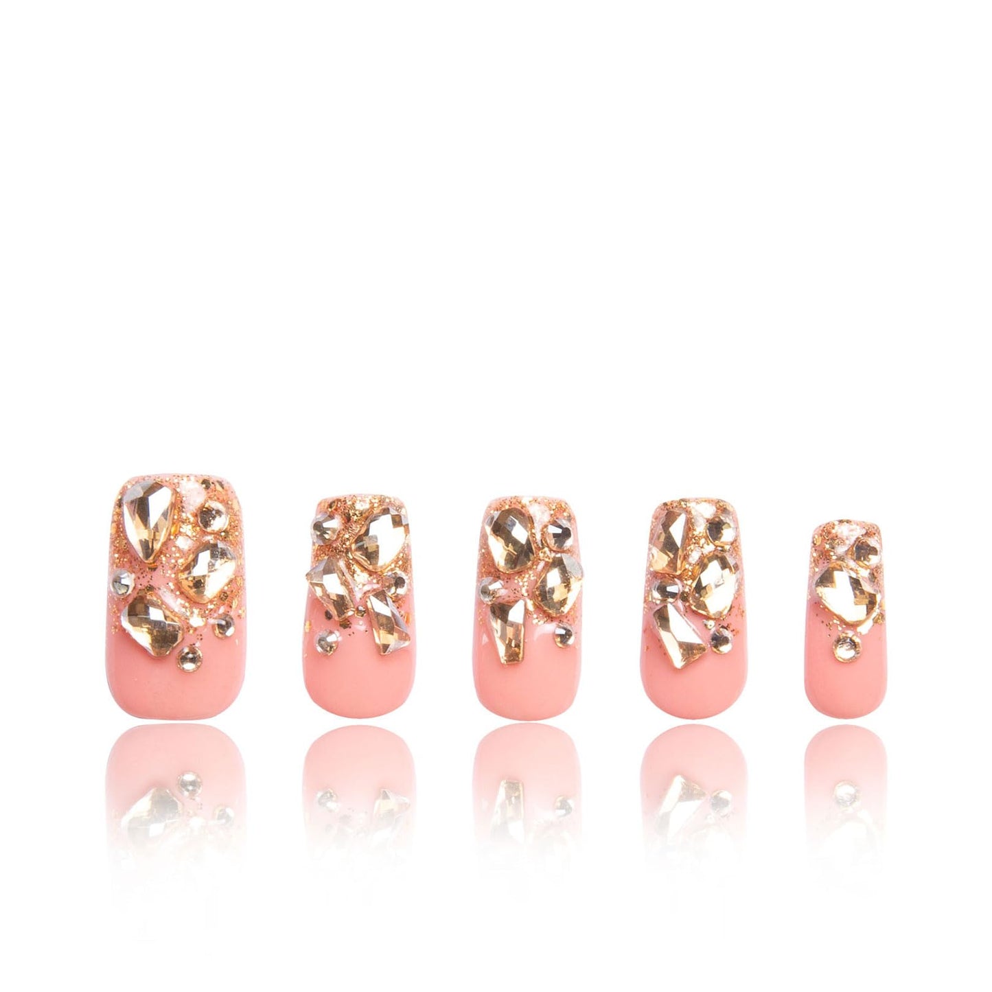 LOVFUL Press on Nails Stardust Gold| Handmade with Full Covered Crystals | Reusable Fake Nails | Square Regular 1.0 in | H84-S