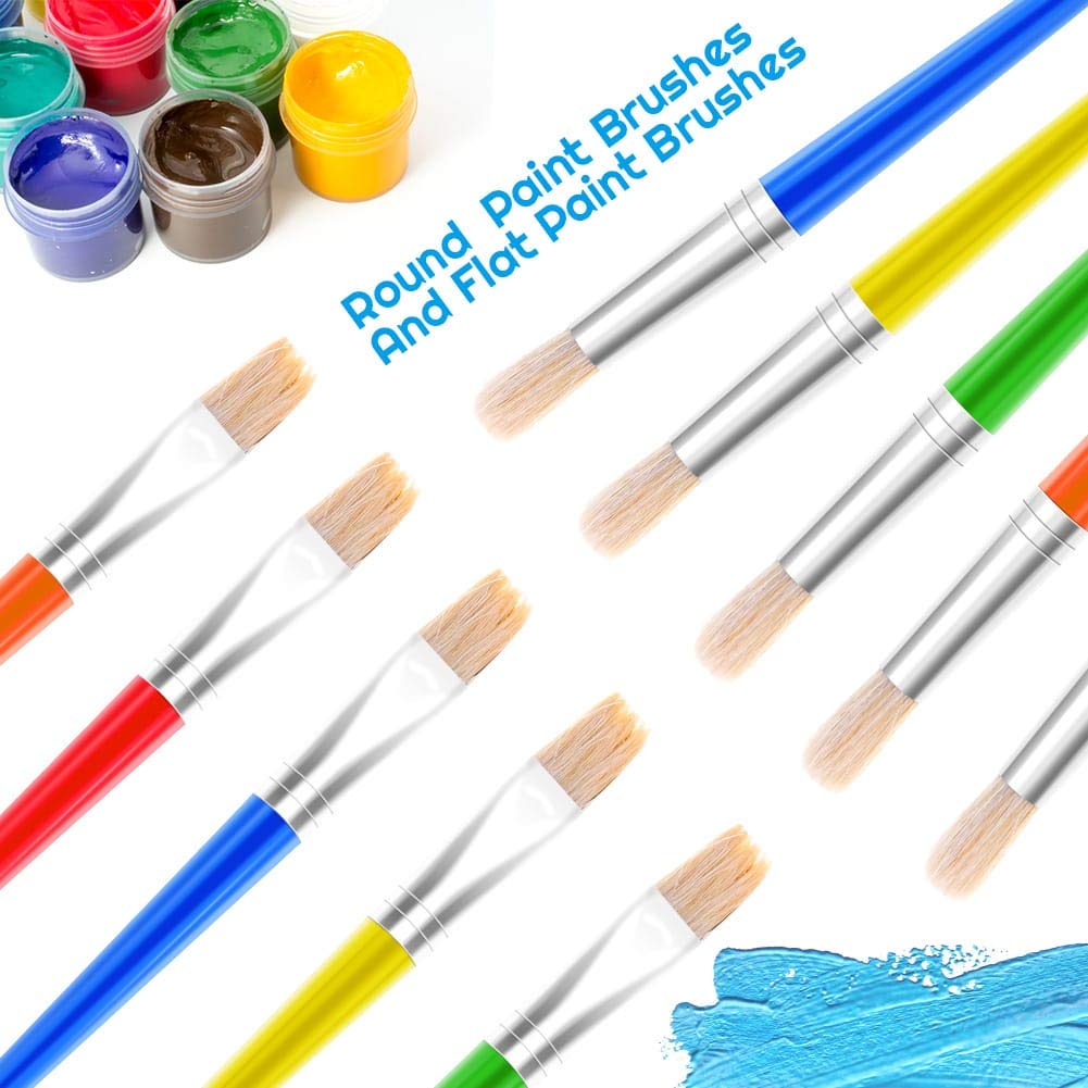 Anezus 30 Kids Paint Brushes Set with Jumbo Round Watercolor and Large Flat Craft Brushes