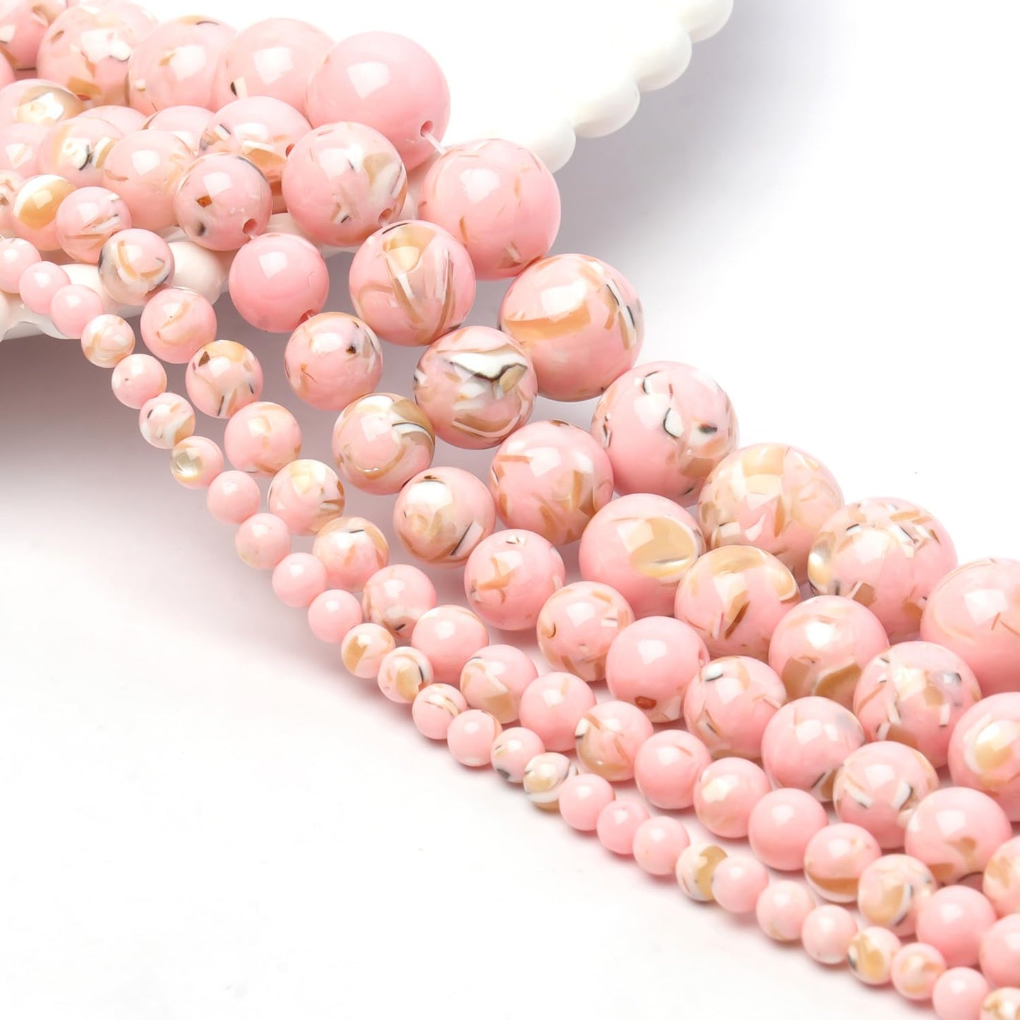 NITOPUPU 10mm 37pcs Pink Shell Turquoises Natural Stone Beads for Jewelry Making Supplies, Round Crystal Beads for Bracelets Necklace DIY Crafts