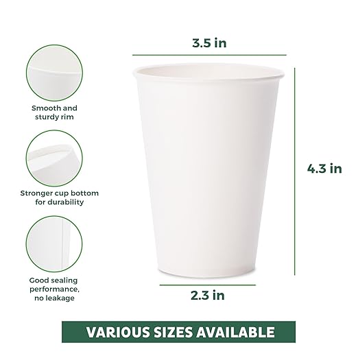 Freshware Coffee Cups 12 oz [100 Pack] Disposable Paper Cups for Hot or Iced Coffee Cup, Slushie Cup, Milkshakes, Smoothies, and Tea