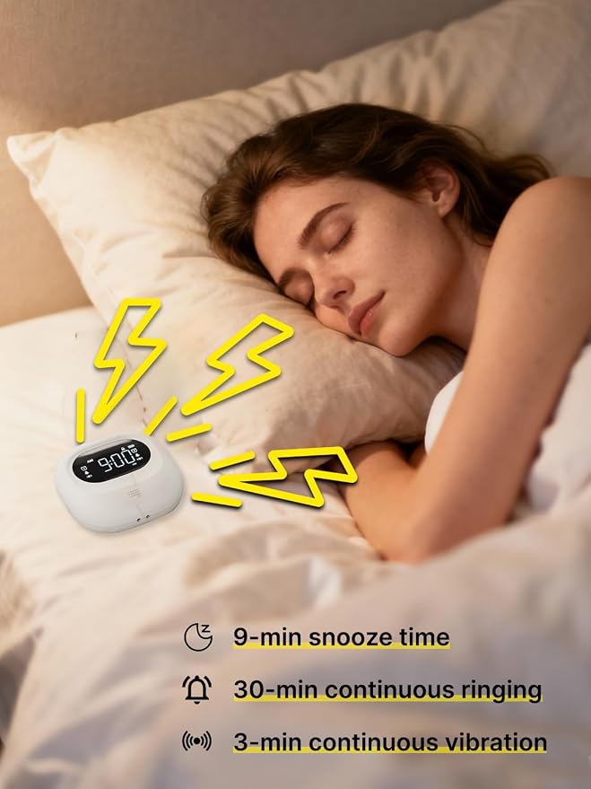 Vibrating Alarm Clock Bed Shaker Travel Clock, Rechargeable 3000mAh Battery