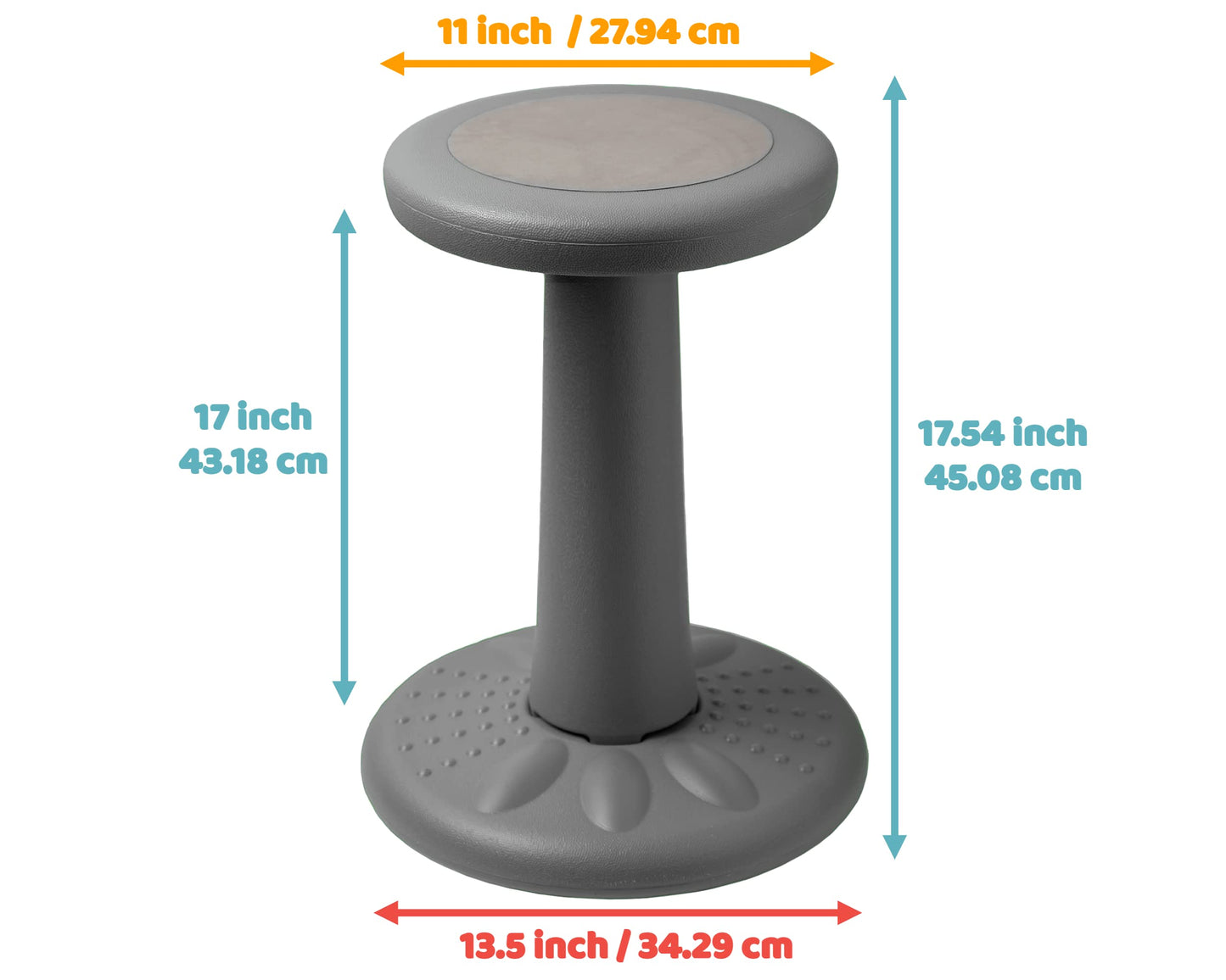 Studico ActiveChairs Kids Wobble Stool, Flexible Classroom Seating Improves Focus, Posture & Helps ADHD/ADD. Get The Wiggles Out Active Fidget Desk Chairs, Pre-Teen 17.75" Chair, Ages 7-12, Grey