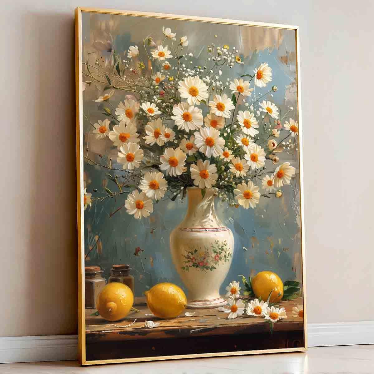 Lemon Tree Canvas Wall Art White Flowers Painting Rustic Fruit Pictures Vintage Lemon Wall Art Flowers In A Vase Canvas Still Life Kitchen Prints Farmhouse Country Pictures Vintage 16x24inch No Frame