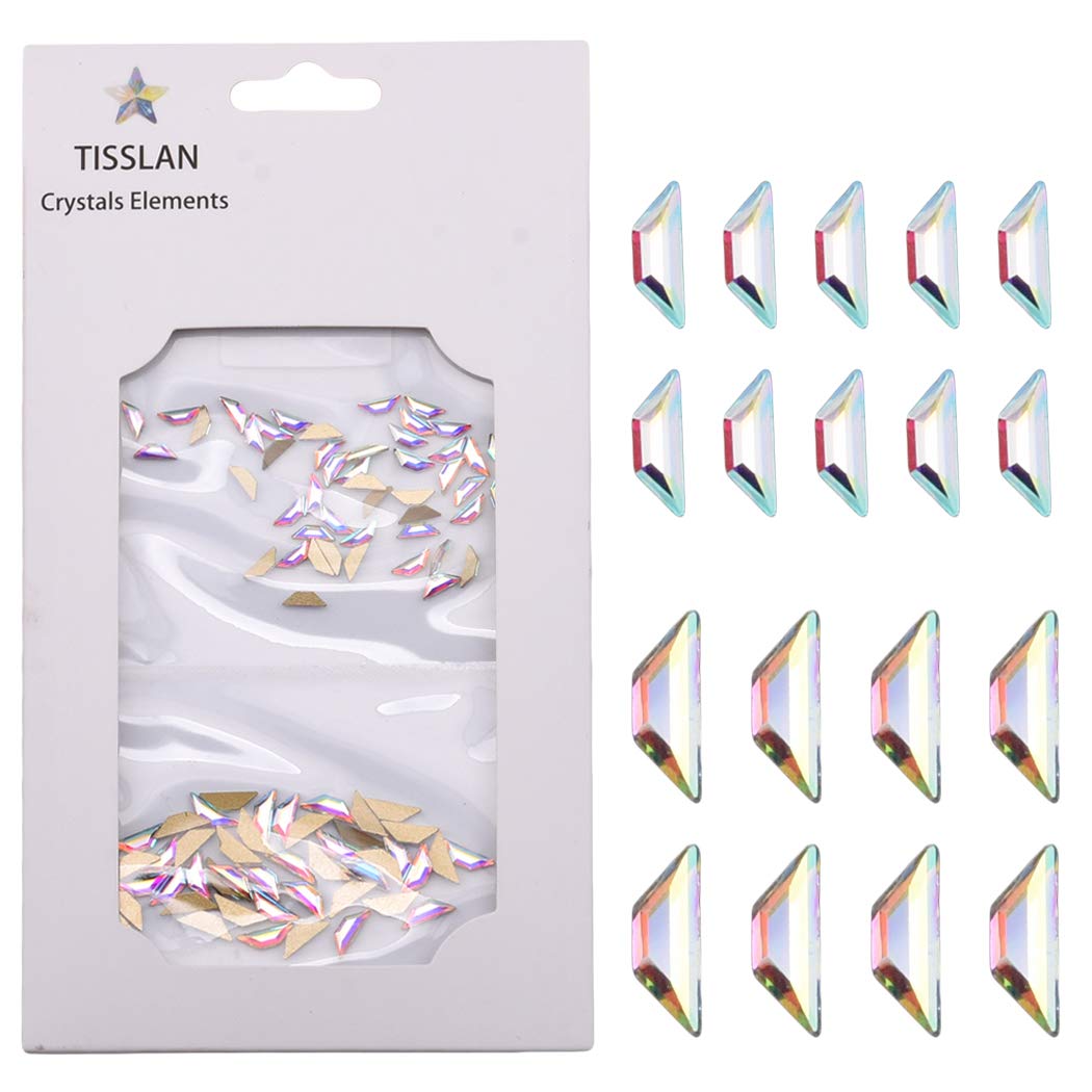 100pcs Mix Size Sparkling Crystal Ab Flatback Rhinestone Crystal Trapeze Shape Glass Gem for Nails