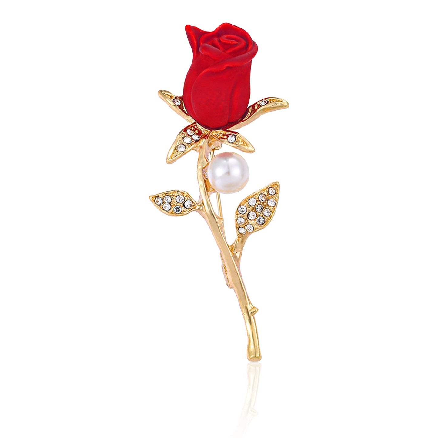 Seakuur Floral Elegant Red Rose Shape Brooch Pin for Women Mothers Day Accessory (C)