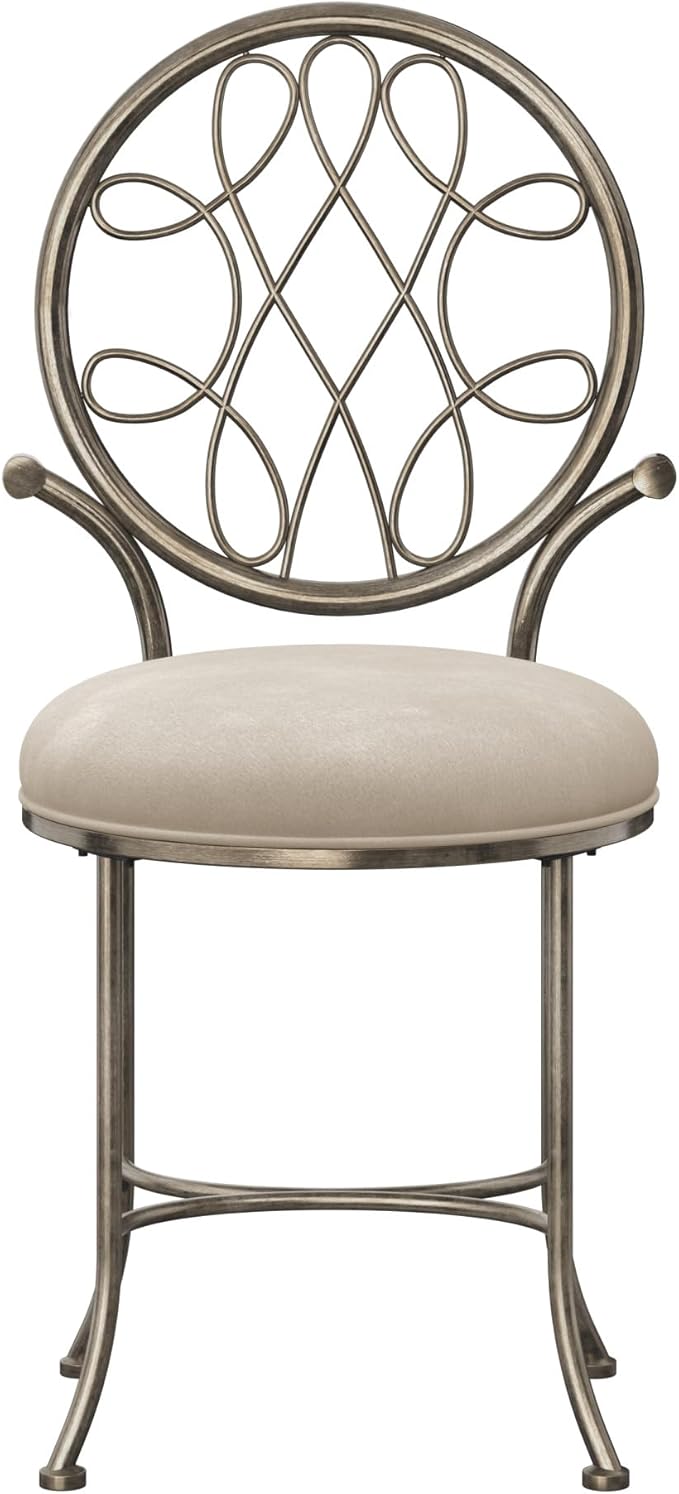 Hillsdale O'Malley Metal Vanity Stool with Spiral Pattern Design, Antique Brass
