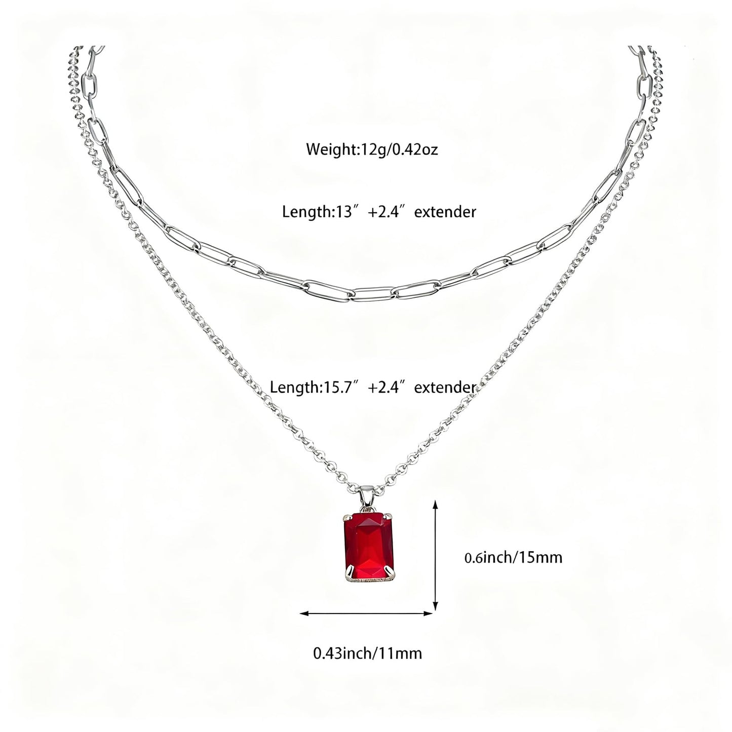 VANGETIMI Red and Silver Layered Pendant Necklaces for Women Silver Plated Crystal Choker Necklace Paperclip Rhinestone Necklace Party Prom Jewelry