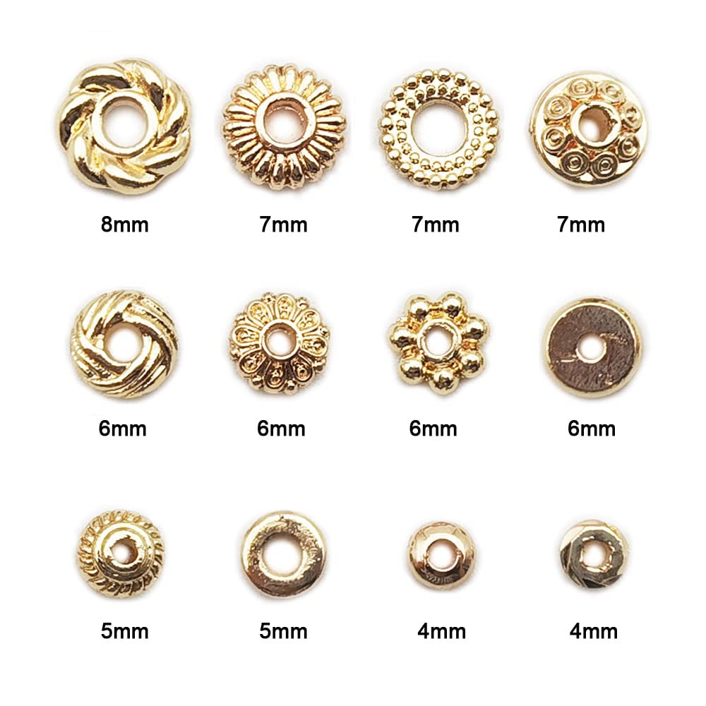INSPIRELLE 120pcs Spacer Beads Gold Plated Long-Lasting Heishi and Rondelle Bead for Jewelry Bracelet Necklace Making