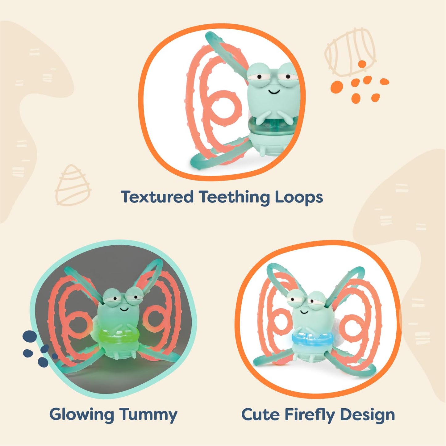 B. toys – Sensory Teether – Glowing Firefly Toy – Light – up Baby Toys – Interactive Teething Toy for Babies – 3+ Years Months – Spark Buddy