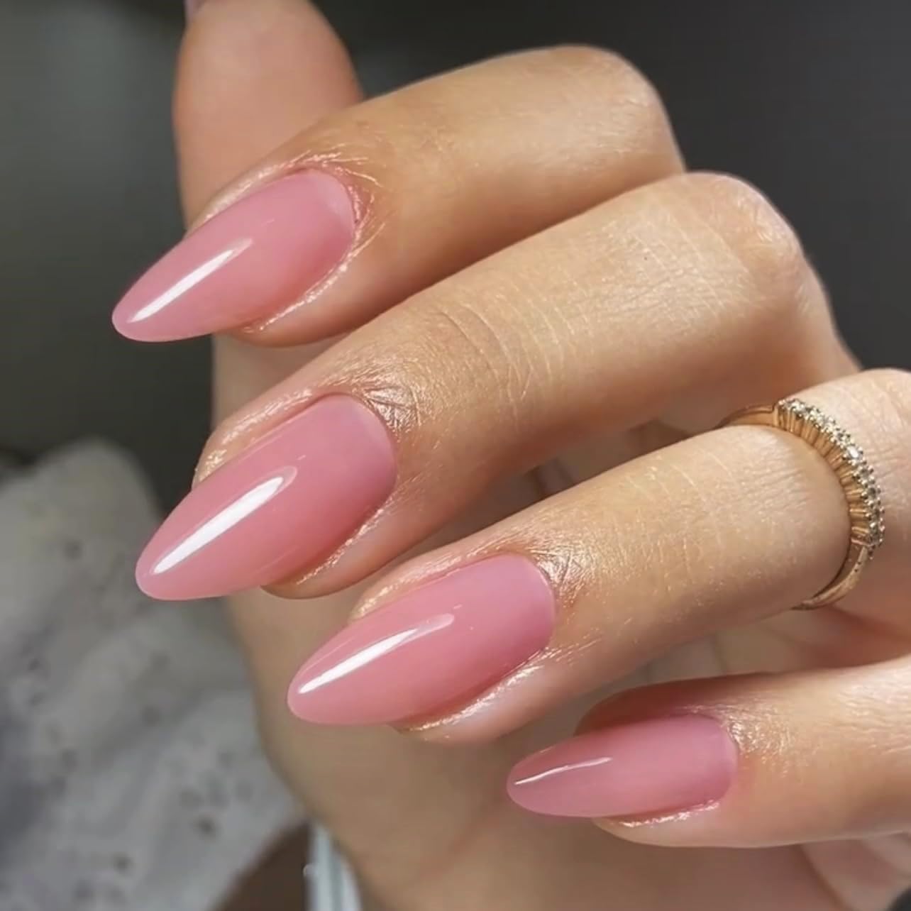 KQueenest Glossy Dark Pink Press on Nails Medium Almond Stiletto Gel Fake Nails Medium Pure Color Acrylic Nails Press ons Feature Protective UV Coating in 24PCS