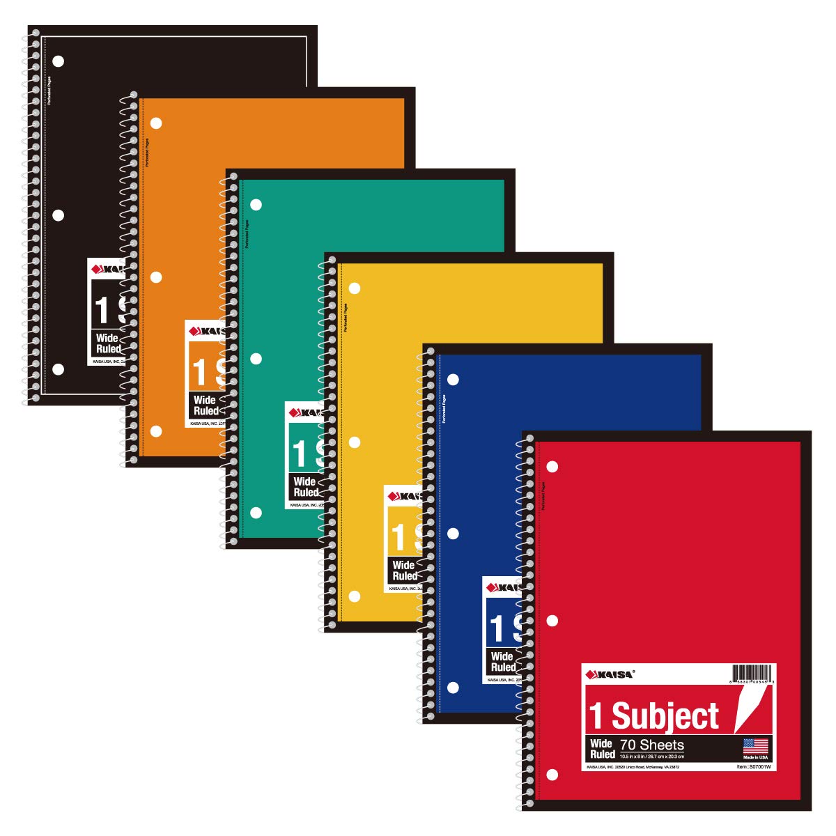 KAISA 1-Subject Wirebound Notebook Spiral Note Book, 8x10.5inch Wide Ruled 70sheets/pad Wire Notebooks Office School Supplies for Students Office, Pack of 6Pads, S07001W