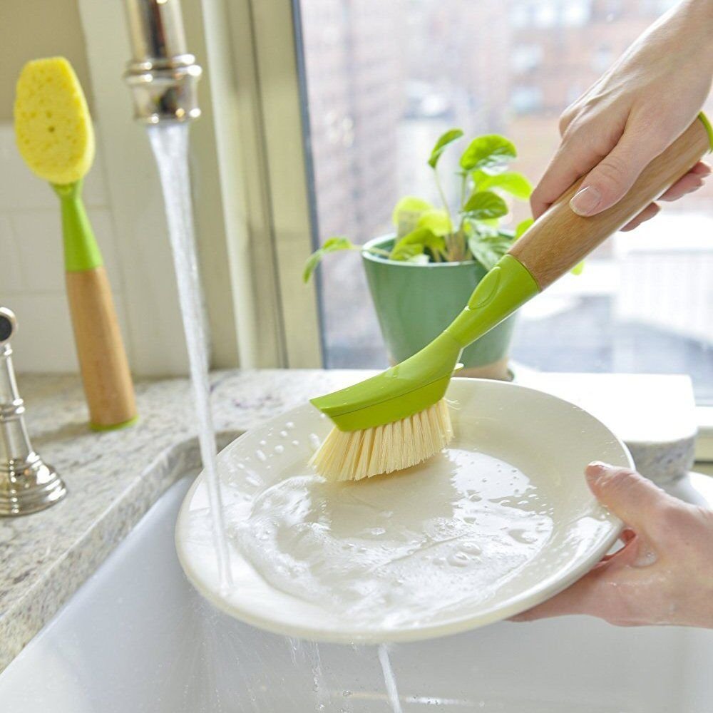Full Circle Suds Up, Soap Dispensing Dish Brush, Tough Plant-Fiber Bristles & Sustainable Bamboo Handle, Safe for Nonstick