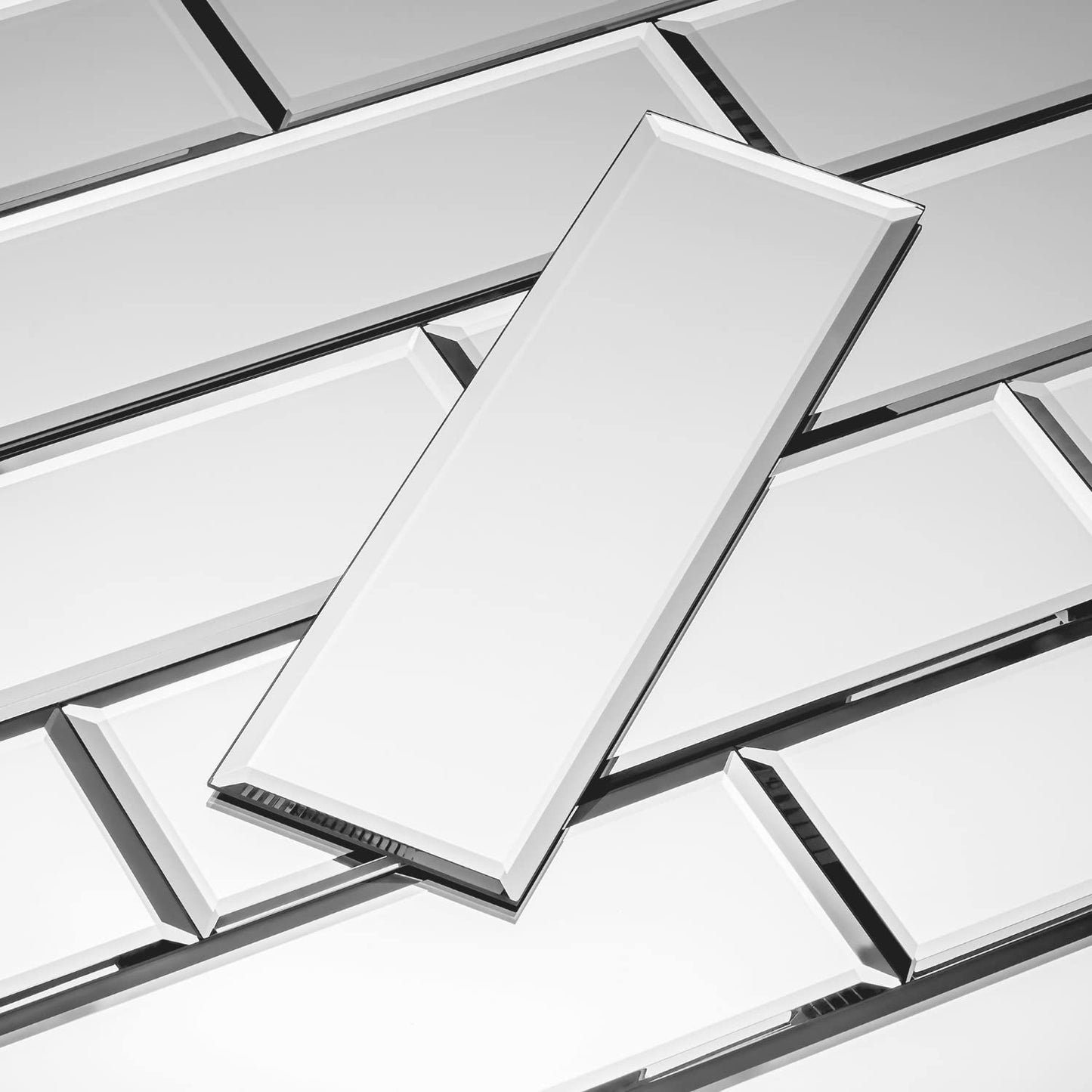 3" X 10" Glass Mirror Subway Backsplash Kitchen Bathroom Beveled Edge Brick Tile (Silver, 10 Tiles 2sq.ft)