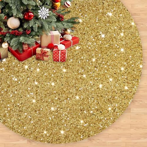 36 Inch Gold Christmas Tree Skirt Sequins Velvet Tree Skirt Sparkly Tree Skirts Sequin Christmas Tree Floor Mat Personalized Round Tree Mat for Christmas Ornaments Xmas Decor Tree Skirts for 6ft Tree