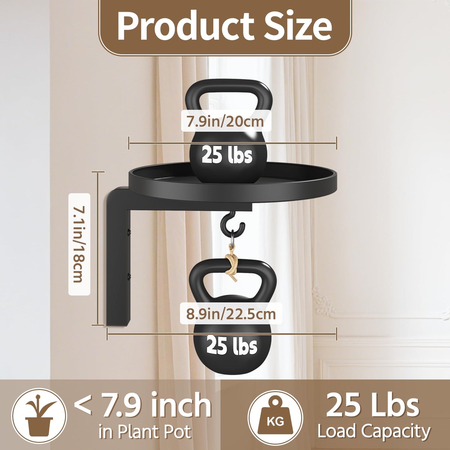 LASZOLA Plant Hangers Shelves Wall Mounted Indoor, Metal Window Plant Holders, 2Pcs Modern Floating Flower Display Stand with 2 Hooks for Outdoor Kitchen Bathroom Decor, Black