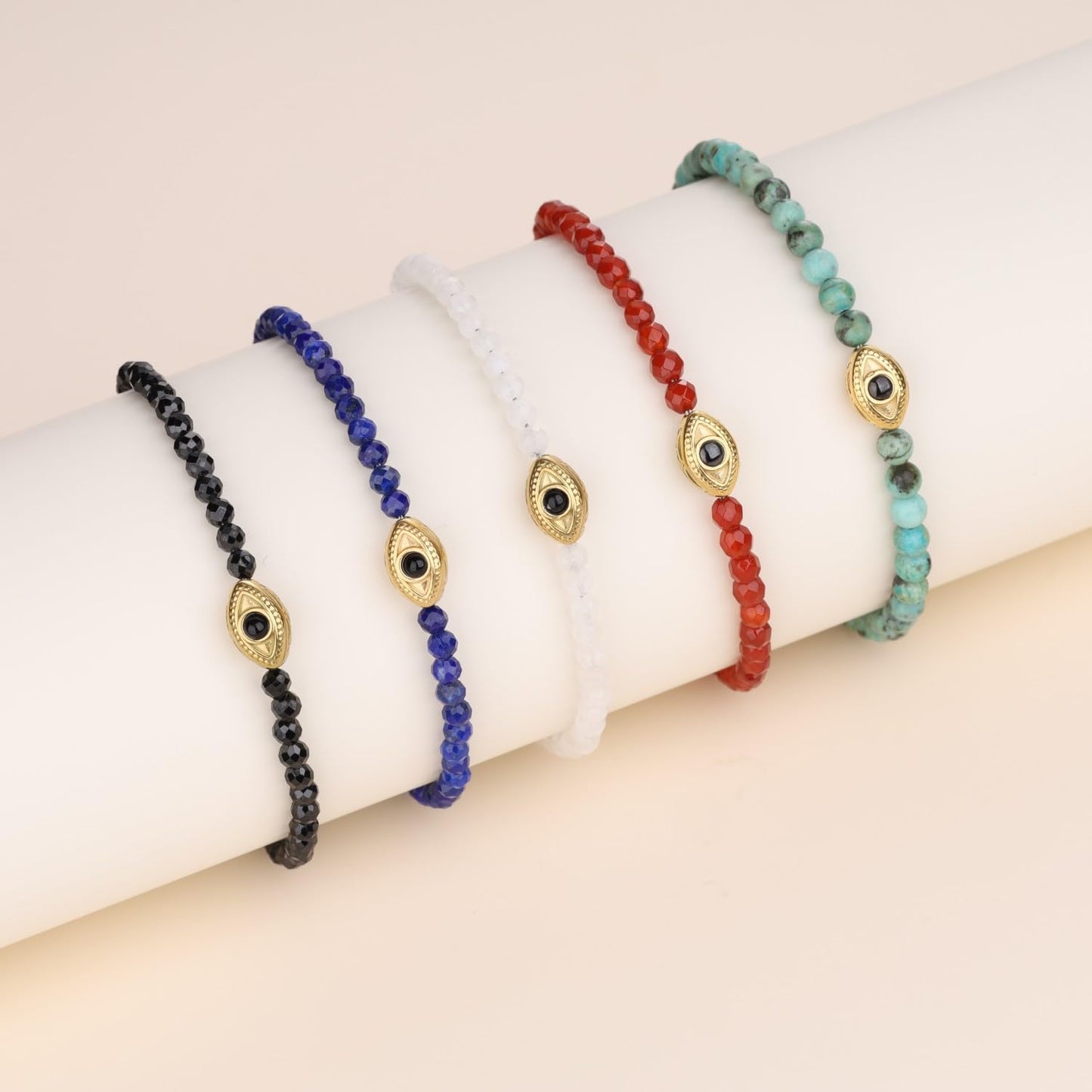 COAI African Turquoise Bracelet for Women, Evil Eye Charm Crystal Beaded Bracelet for Women 4mm