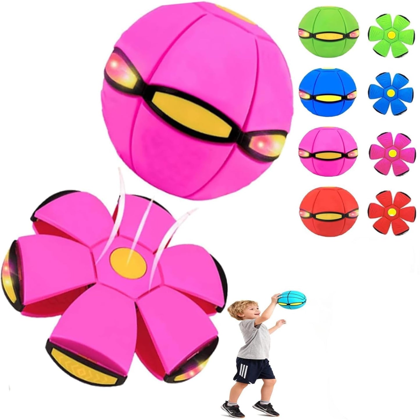 VANCON Magic Ball, Parent-Child Interaction Magic Metaball Flying Saucer, Time Delay Transformation Magic Bouncy Ball with 6 Light, Suitable for Indoor & Outdoor Use (Pink)