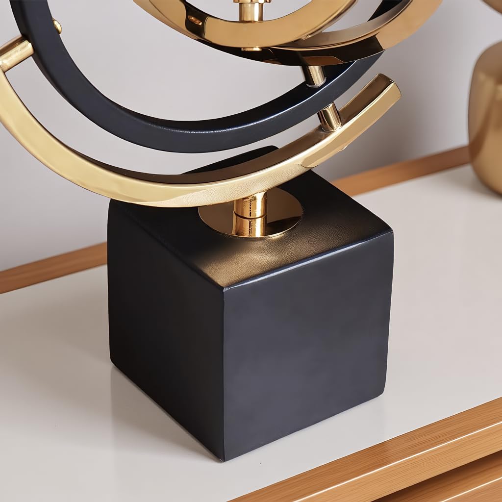 ARMUTCH Abstract Metal Globe Sculpture Decor - Modern Black and Gold Desk Art for Office, Living Room Tabletop Decor, Unique Home Decoration Gift