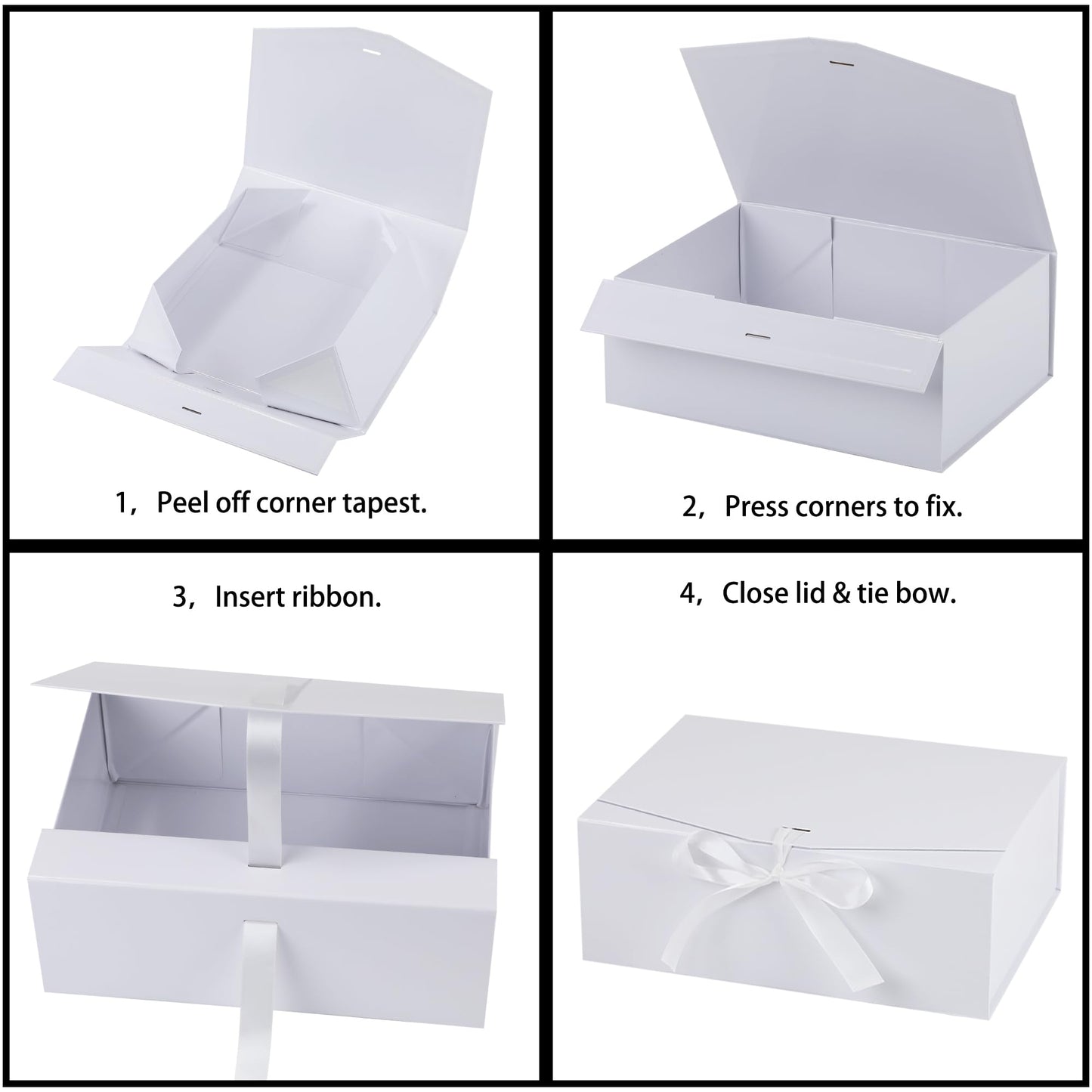 STOBOCTER Gift Box,13.5x10x5 Gift Boxes with Lids for Presents,White Magnetic Gift Box for Wrapping,Birthday, Wedding, Bridesmaid Proposal, Christmas,Includes Ribbon,Card