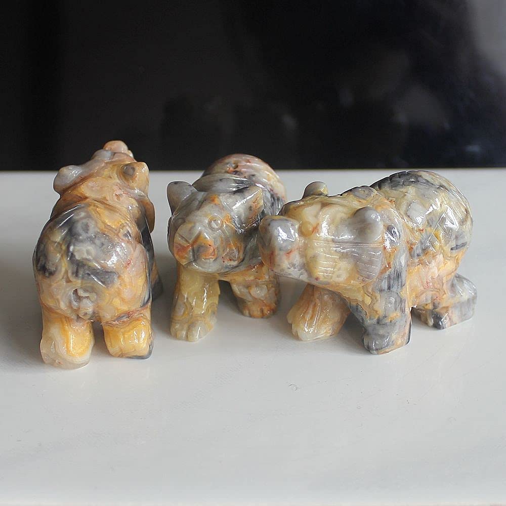 2'' Hand Carved Mixed gemstome Crystal Bear Figurine Animal Carving (Crazy lace Agate 2)