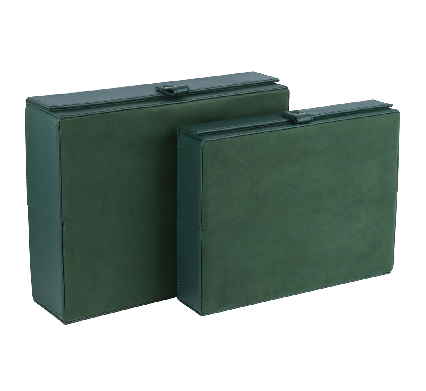 HofferRuffer Photo Storage Boxes with Dust-Proof Lid, Set of 2 Faux Leather Lidded Storage Bins, Photo, Jewelry, Scrapbooking Supplies, Keepsake Organizer for Elegant Home & Office Decor (Green)