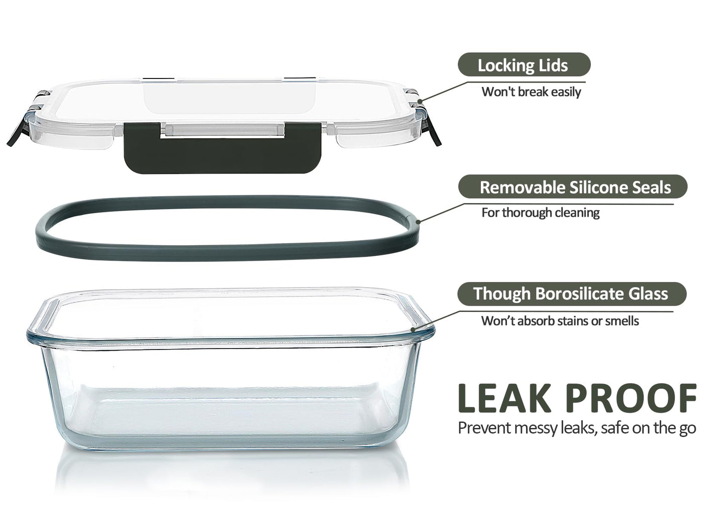 M MCIRCO [5-Packs, 36 Oz Glass Meal Prep Containers with Snap Locking Lids Glass Food Containers,Airtight Lunch Container,Microwave, Oven, Freezer and Dishwasher (4.5 Cup)