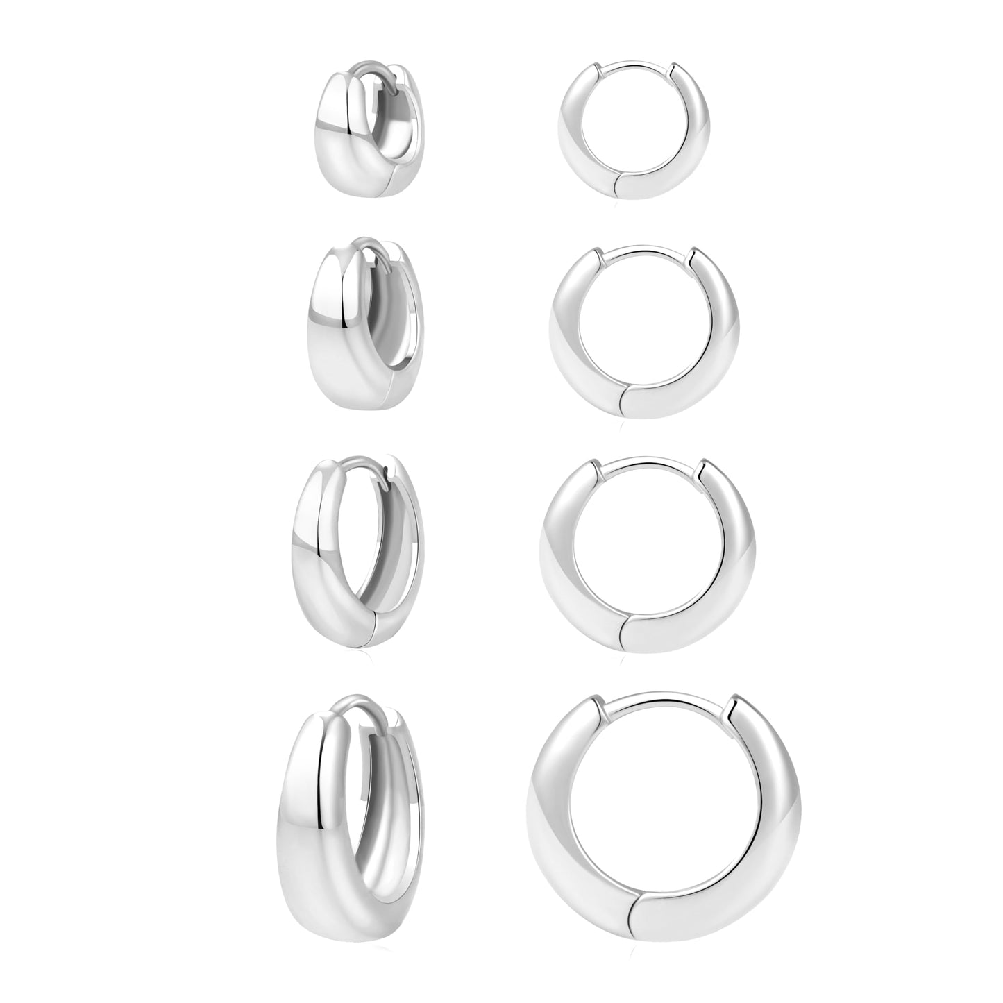 Silver Chunky Huggie Hoop Earrings Set for Women Men Silver Stack Cartilage Earrings Sets for Multiple Piercing Lightweight Mini Thin Cute Dainty Trendy Clip On Jewelry Gifts