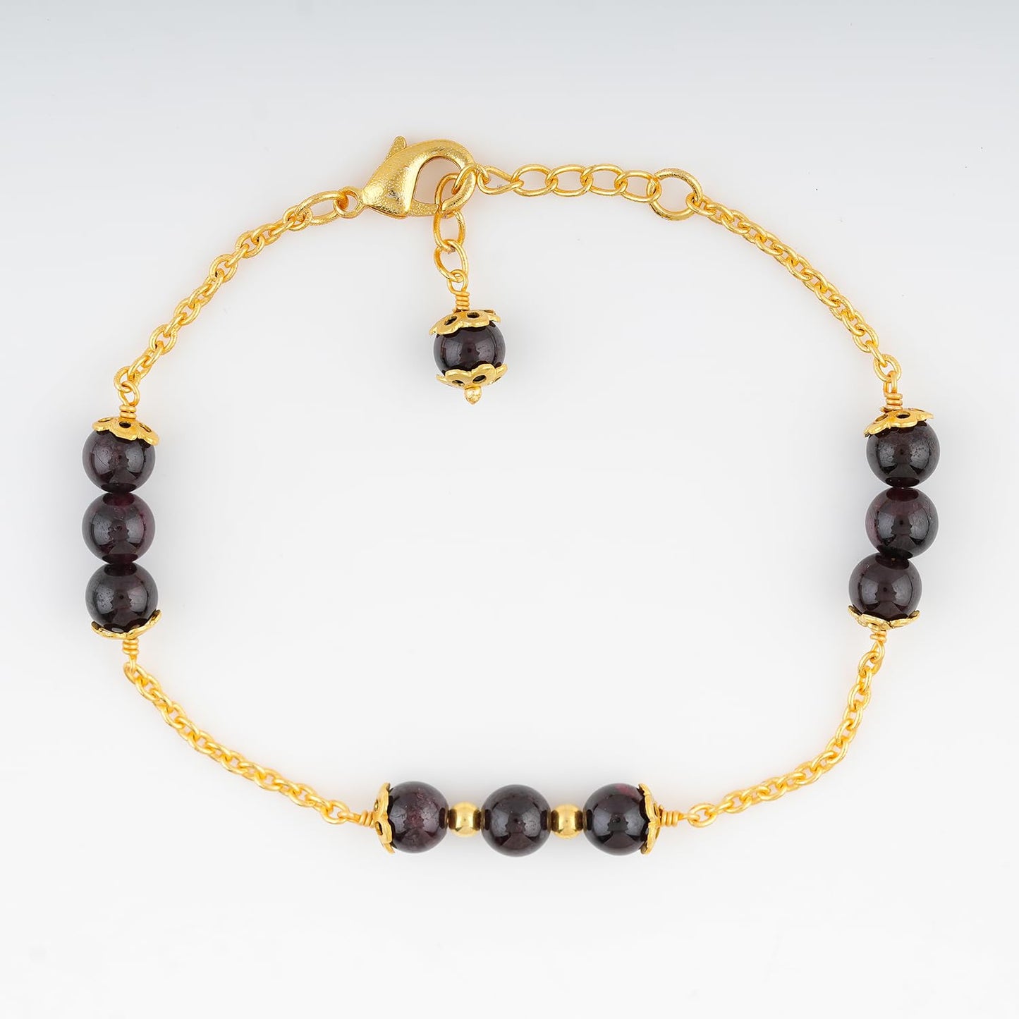 JEWEL OF ROCKS Sleek Stylish GARNET Bracelet, Handmade Craft, Beads Bracelet, Chakra Healing Bracelet, Gemstone Women Jewelry, Hypoallergenic Gold Plated Brass Bracelets 8" inch