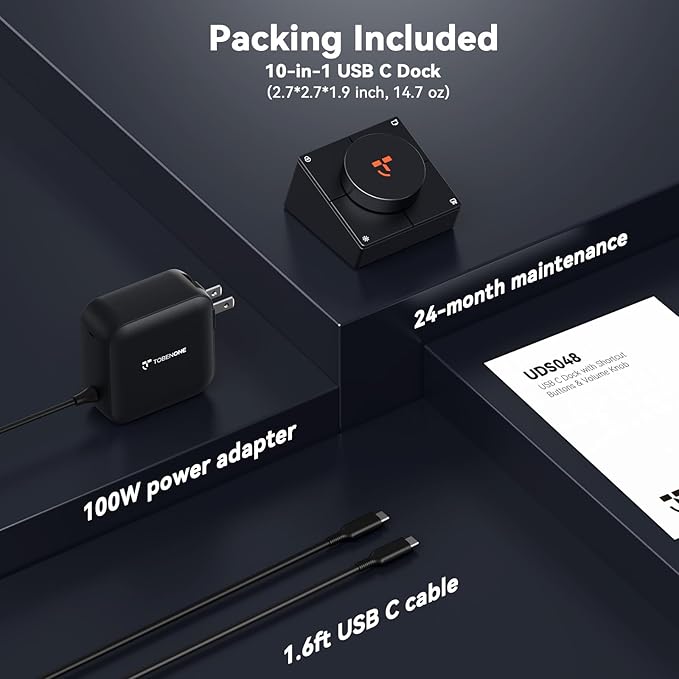 TobenONE 10-in-1 Shortcut-Key Docking Station with 4 Shortcut Button and Volume Knob, USB C Dock with 4K@60Hz HDMI, 100W PD, 3 USB, Ethernet, Audio, SD/microSD for MacBook, Windows, Chrome, Mac mini