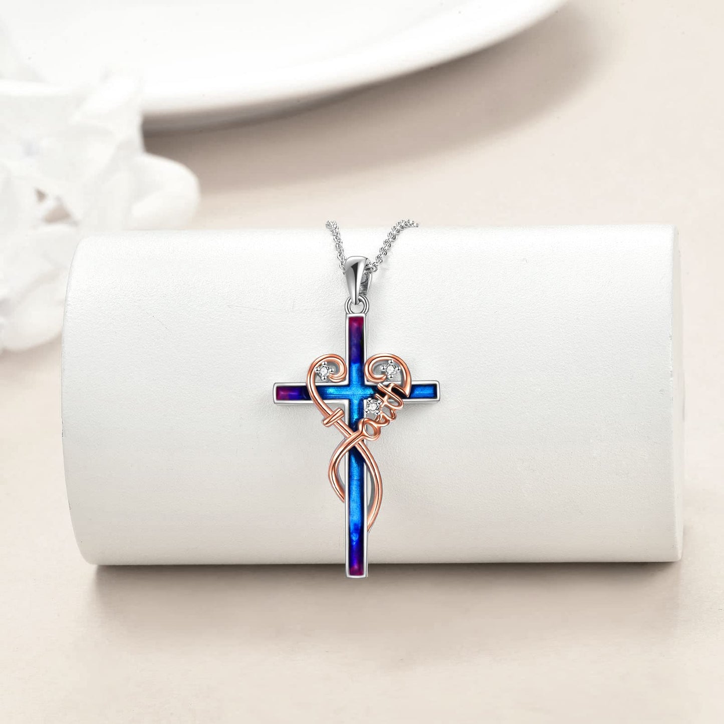 LUHE Cross Necklace for Women Sterling Silver Religious Faith Cross Heart Pendant Necklace Jewelry Christmas Gifts for Teens