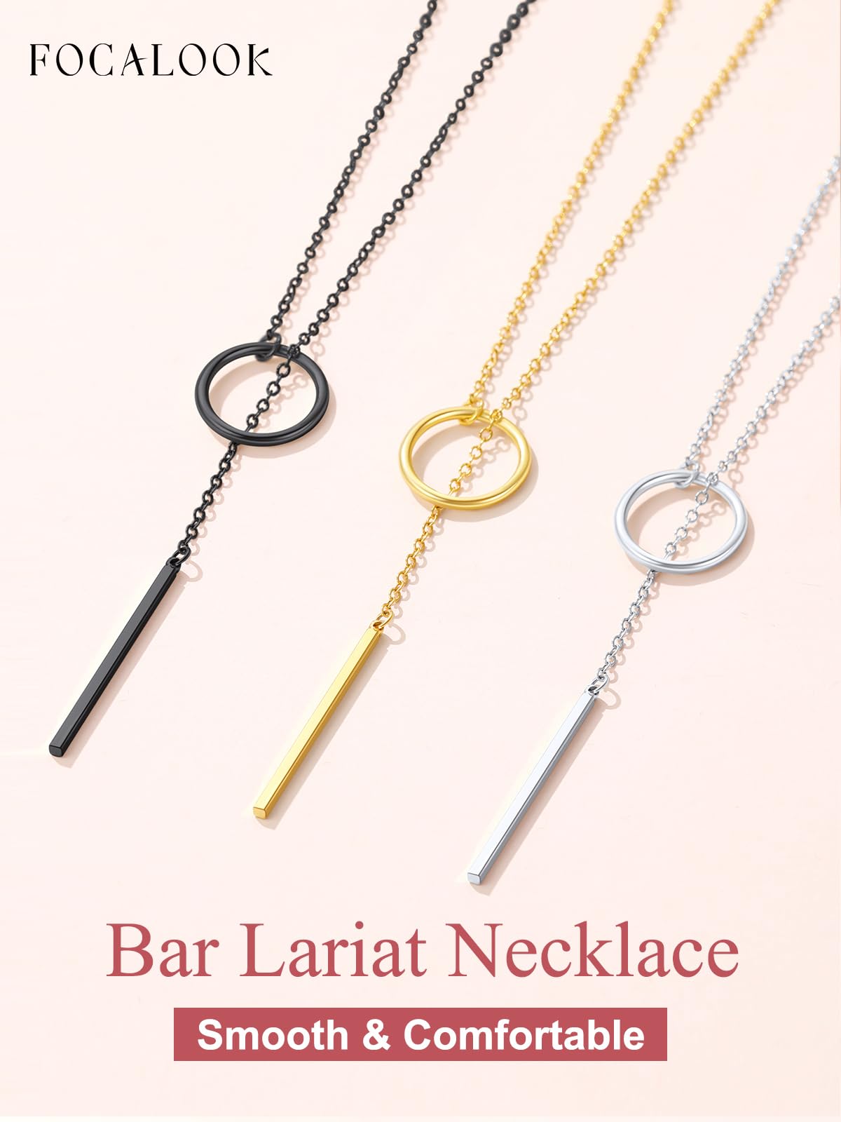FOCALOOK Long Black Necklaces for Women Drop Bar Pendant Larait Y Necklace 28inch/73cm