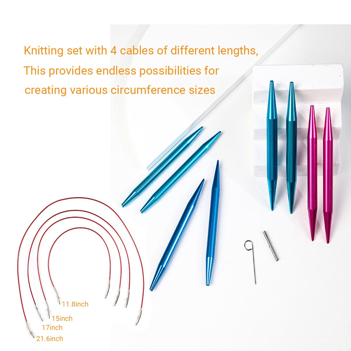 Mdoker 13 Pairs of Aluminum Circular Knitting Needles Set w/Case Interchangeable Knitting Needle with Accessories Circular Knitting Needles Size 2.75mm-10mm for Brginner & Experienced Knitting Lovers