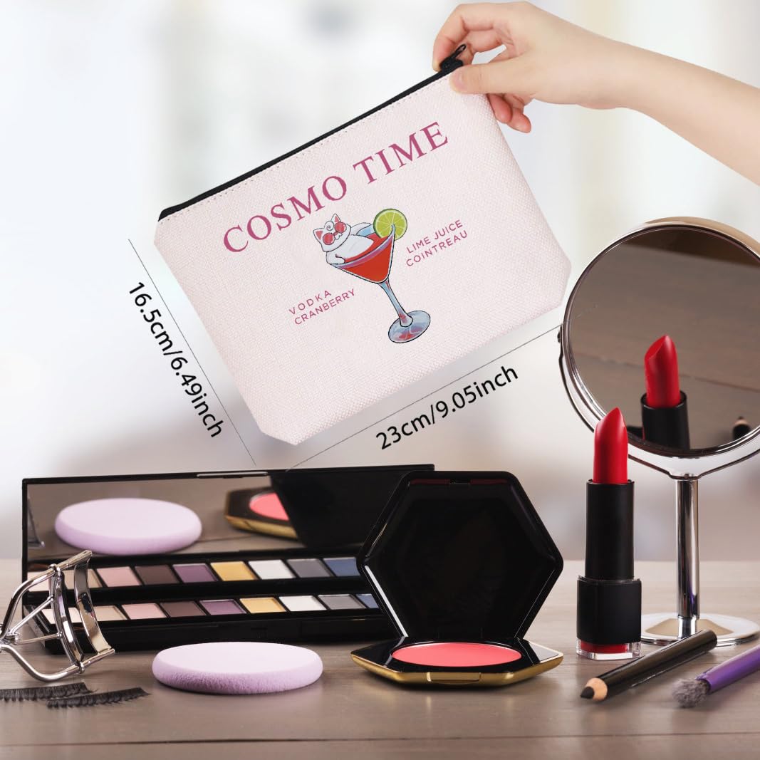 WCGXKO Cosmo Cocktail Gift Set - Cosmo Time Makeup Bag for Alcohol Drinking Lovers