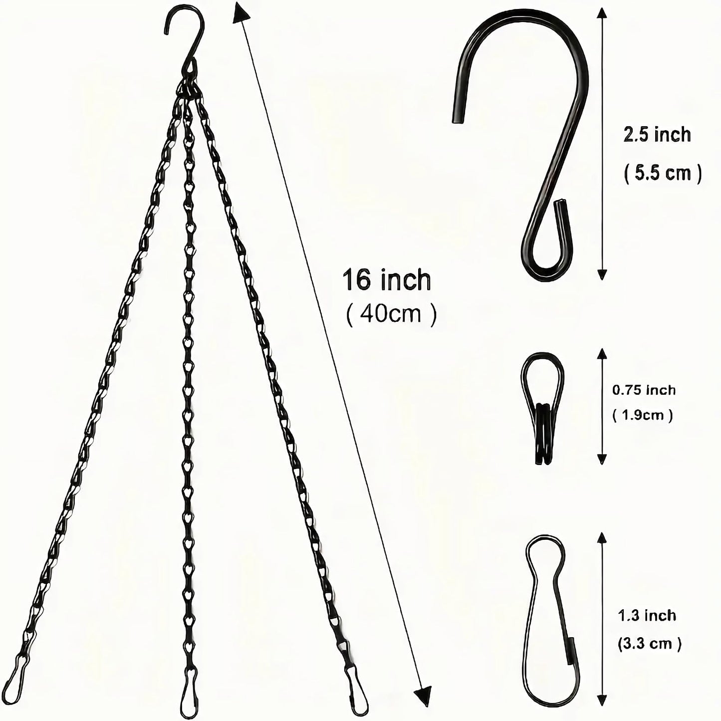 Tgpiao Hanging Basket Chain, 3 Sets Plant Hanger Metal Chains with Clips for Flower Pots, Planters, Bird Cage, Lanterns(Black) (Clips)