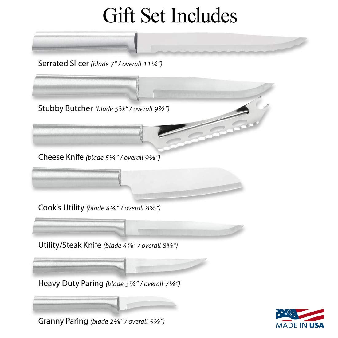 Rada Cutlery The Starter Gift Part 2 Gift Set (S48), 7-Piece Knife Set, Stainless Steel Blades, Silver Handle