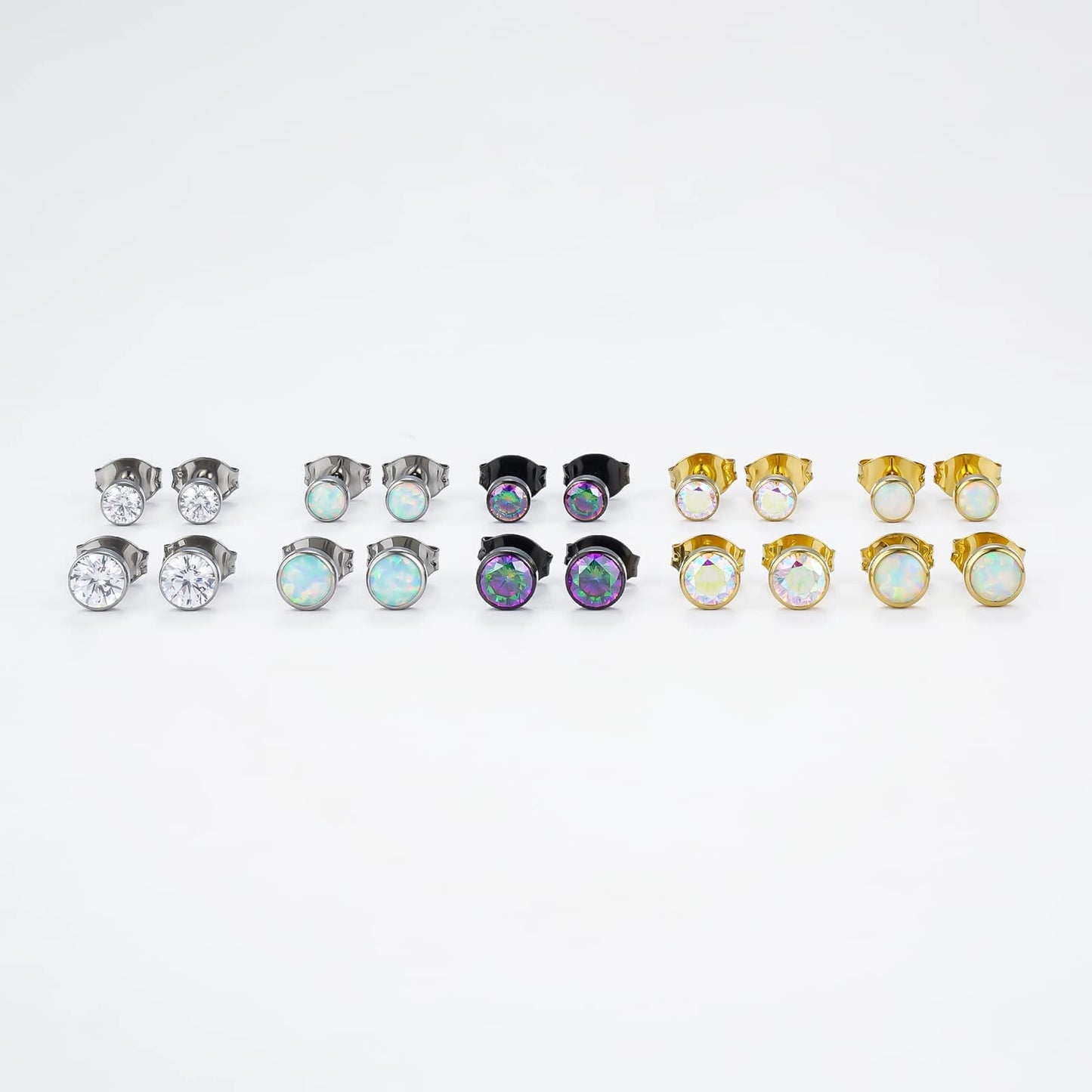 1 Pair G23 Titanium Stud Earrings Set Hypoallergenic 3mm 4mm 5mm 6mm Cubic Zirconia Studs for Women Men for Sensitive Ear(5mm bezel silver clear)