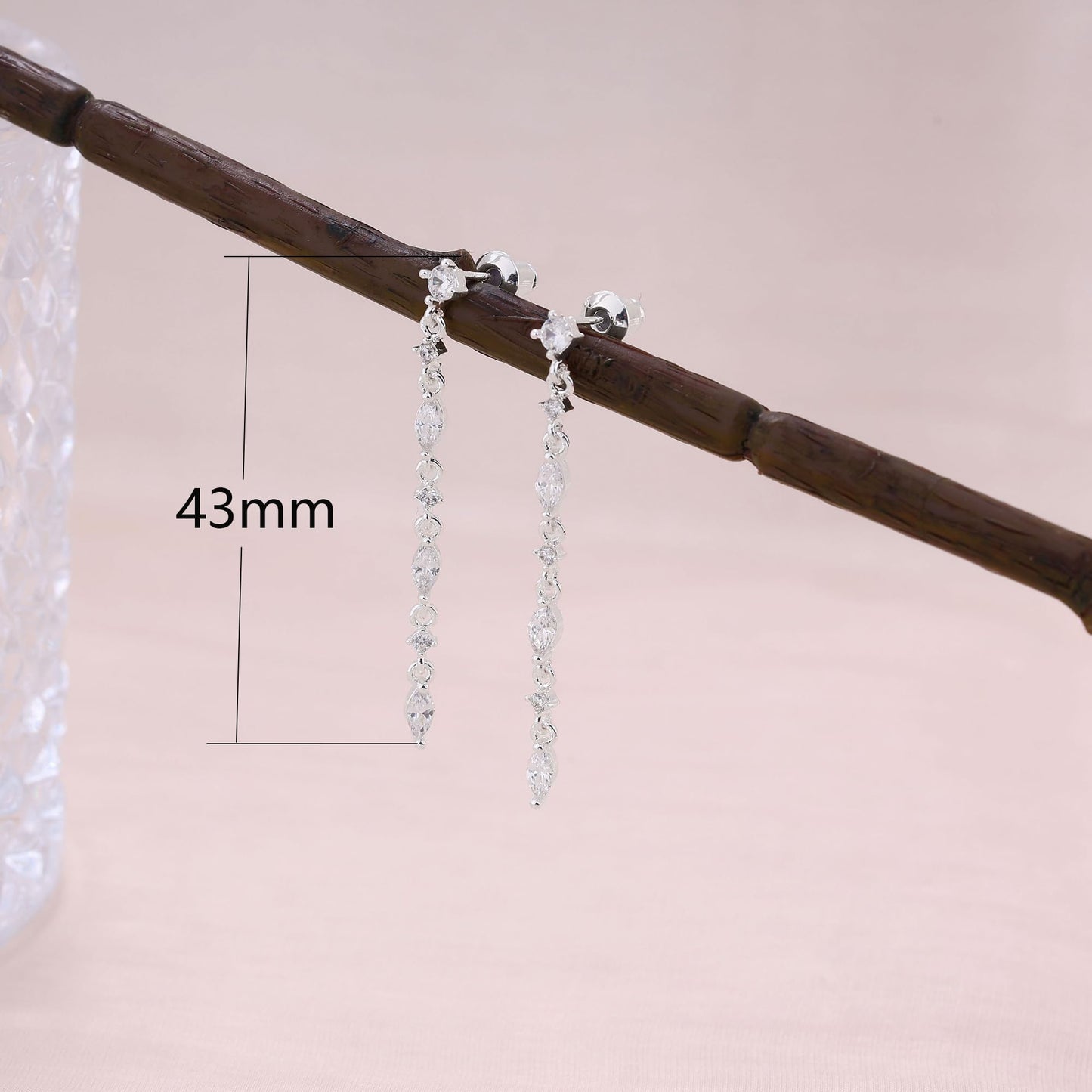 SELFROSE Silver Dangle Earrings, Dainty Drop Earrings with Silver Plated Hypoallergenic Brass, Cubic Zirconia Stones, 20g, 2 Count